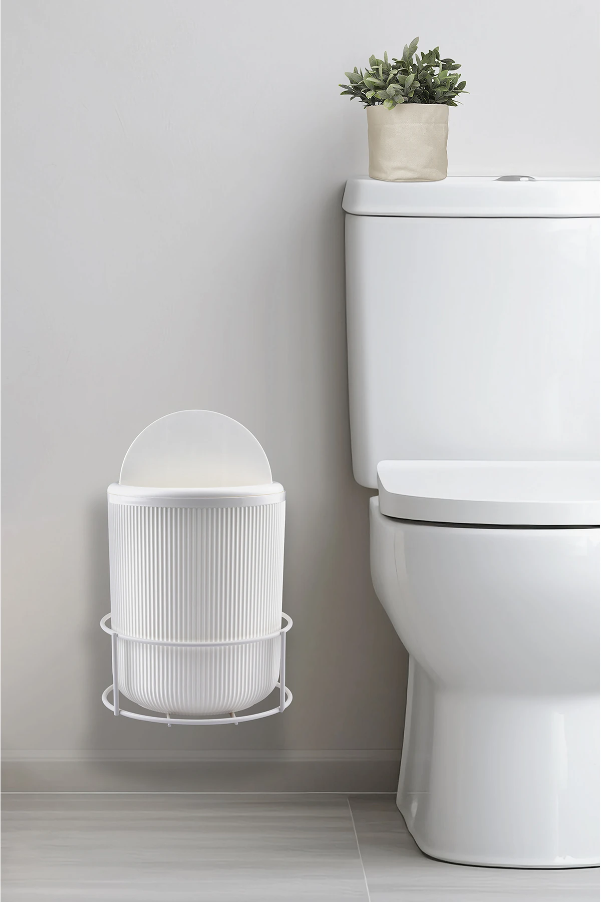 Beyaz Eko Magic Askılı Yuvarlak Mina Çöp Kovası