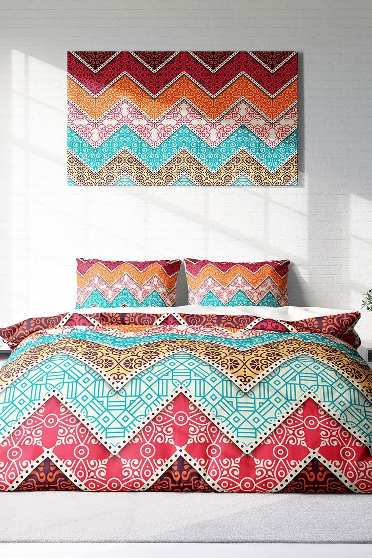 Zikzak Motif 3d Pamuk Saten Çift Kişilik Nevresim Takımı