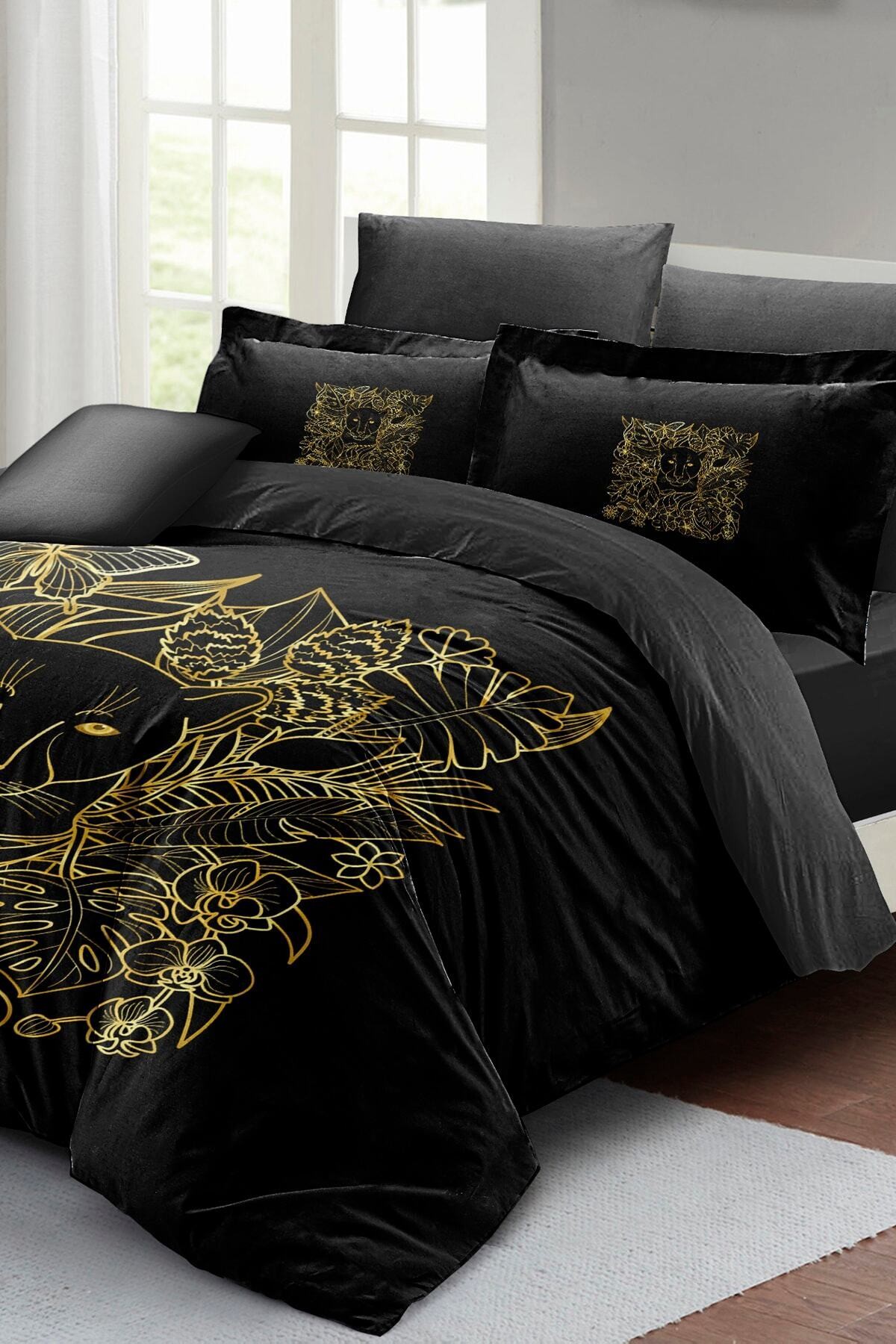 Kıng Sıze Çift Kişilik Nevresim Takımı Pamuk Saten 3d Özel Tasarım Leopar Line 220x240cm