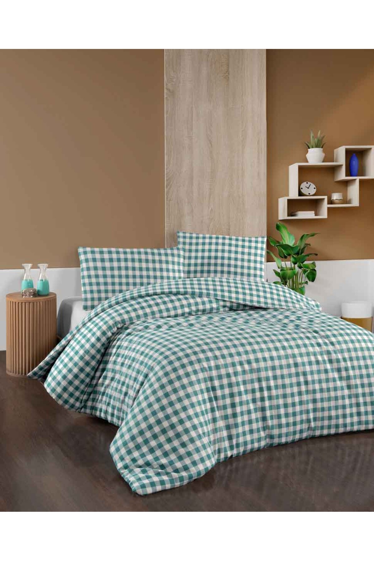 Cotton Collection Flanel R Tek Kişilik Nevresim Takımı Mongar Yeşil