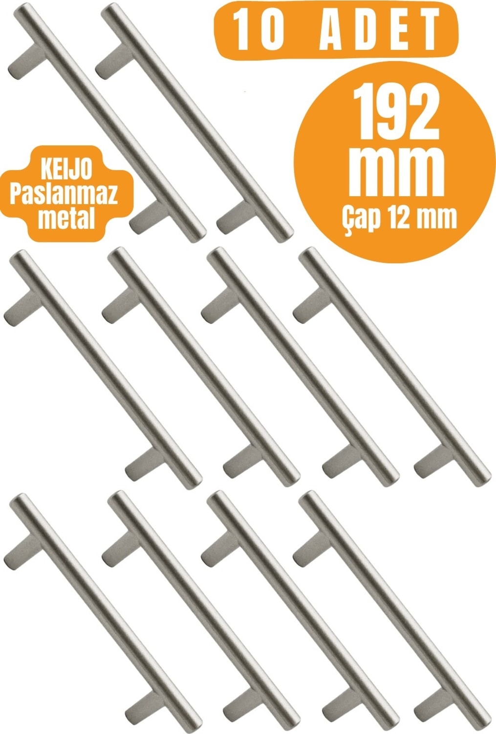 10 ADET Keijo INOX 192mm Paslanmaz Kulp (mobilya, dolap kulbu, kulp modeli)