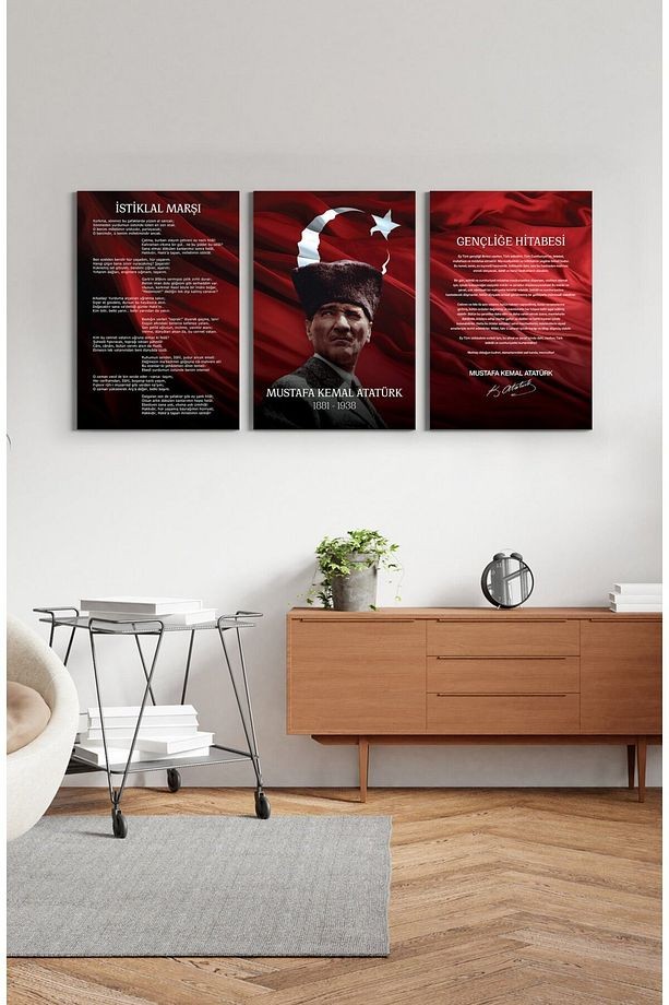 Atatürk Köşesi 3'lü Cam Tablo