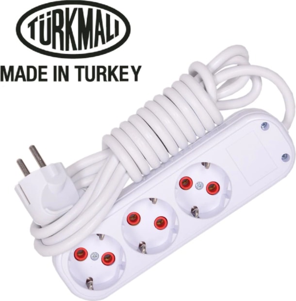 Marka 3 Metre Kablolu Topraklı Ara Kablosu Uzatmalı Seyyar 3lü Grup Priza
