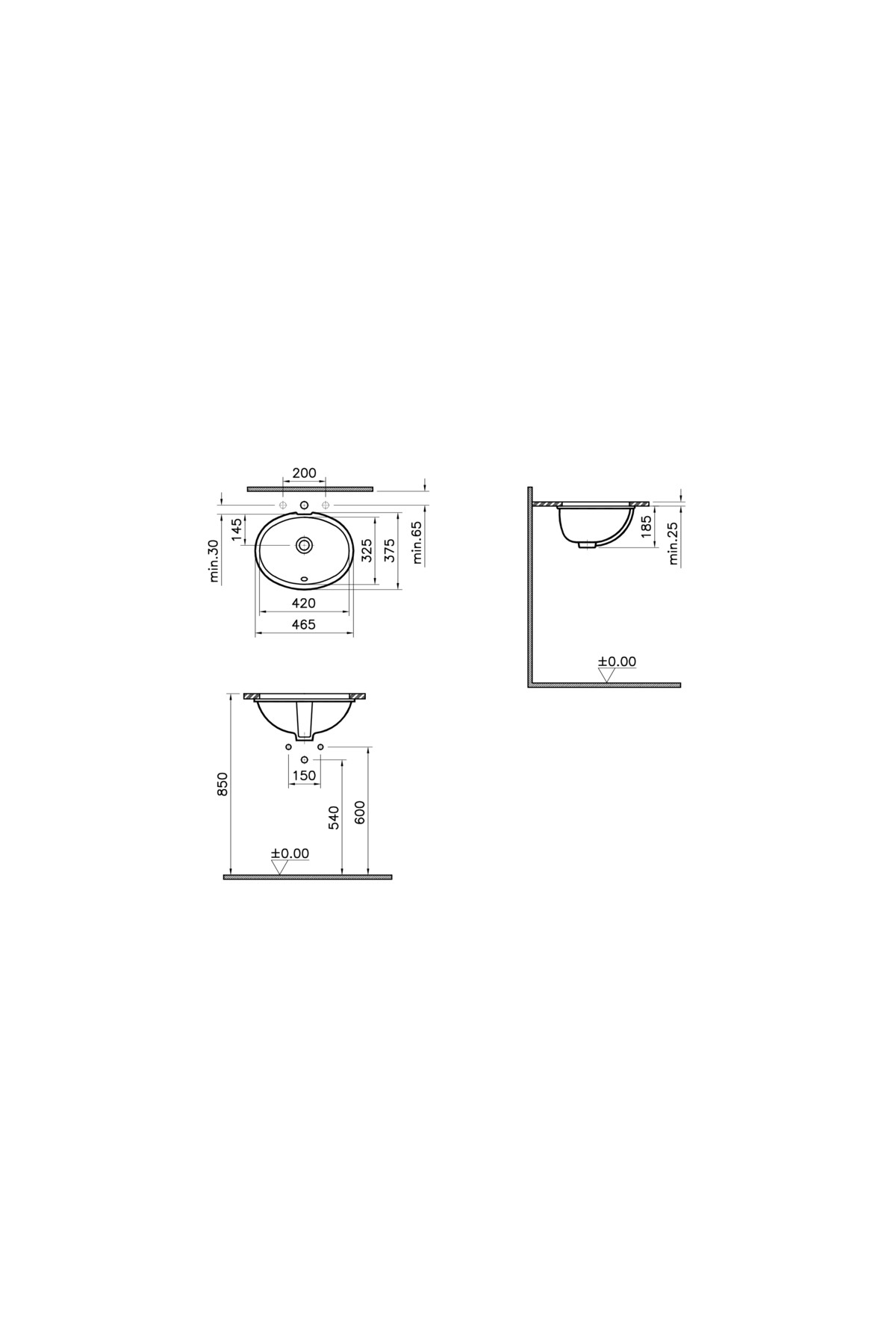 S20 6039b003-0012 Tezgah Altı Lavabo, 42 Cm, Beyaz