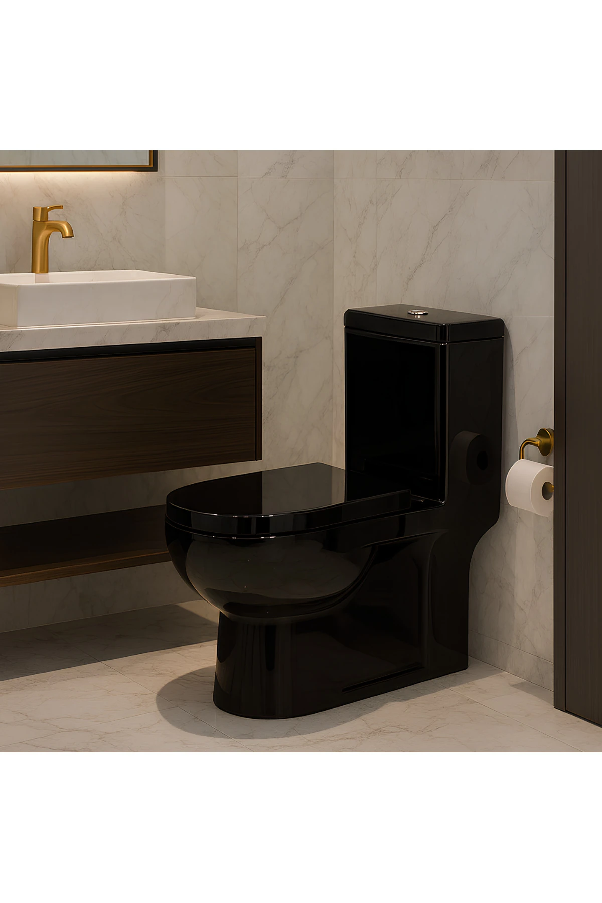 Modern Siyah Duvara Sıfır Klozet Takım MOD.K022B,Modern Duroplast Yavaş Kapak