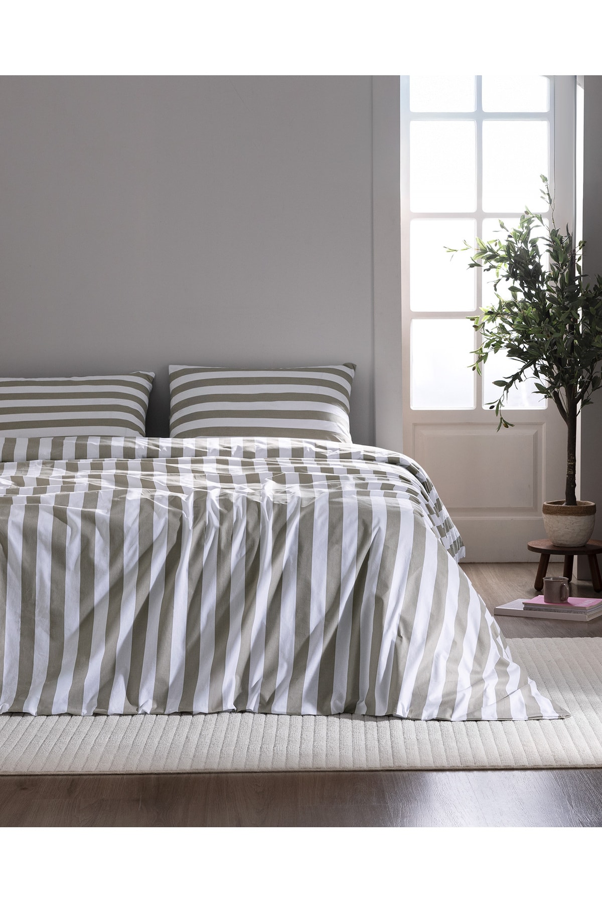 Avignon King Size %100 Pamuk Ranforce Baskılı Nevresim Takımı - Haki