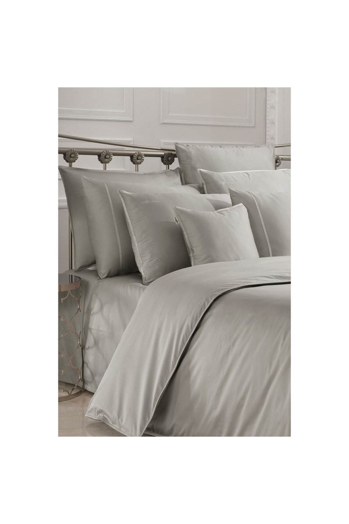 Solid Sartoria Saten Nevresim Takımı Çift Kişilik V7