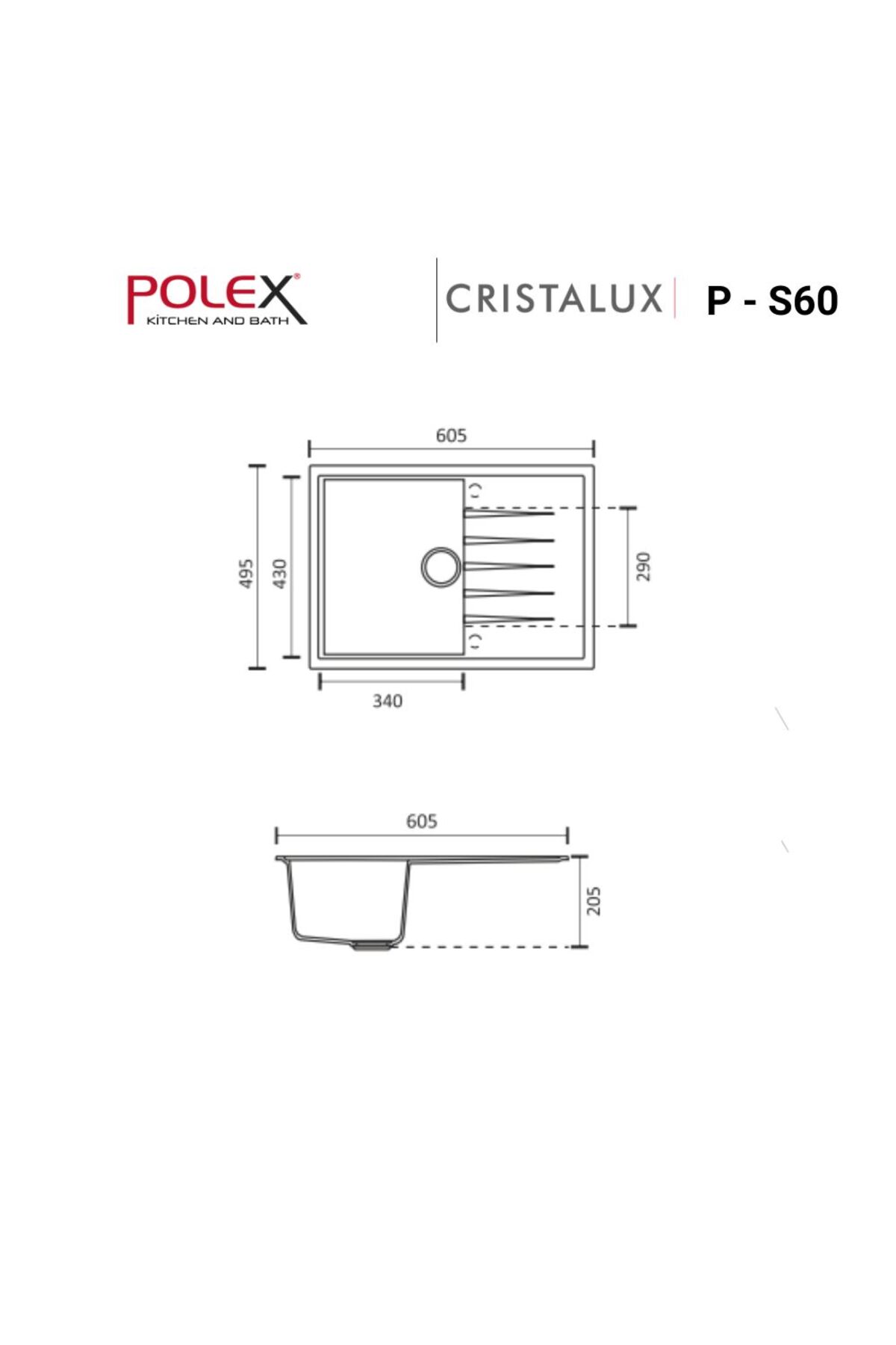 Cristalüx Granit Evye P-s60 Beyaz Tezgah Altı Ve Tezgah Üstü Kare Mutfak Evyesi 60,5x49,5cm