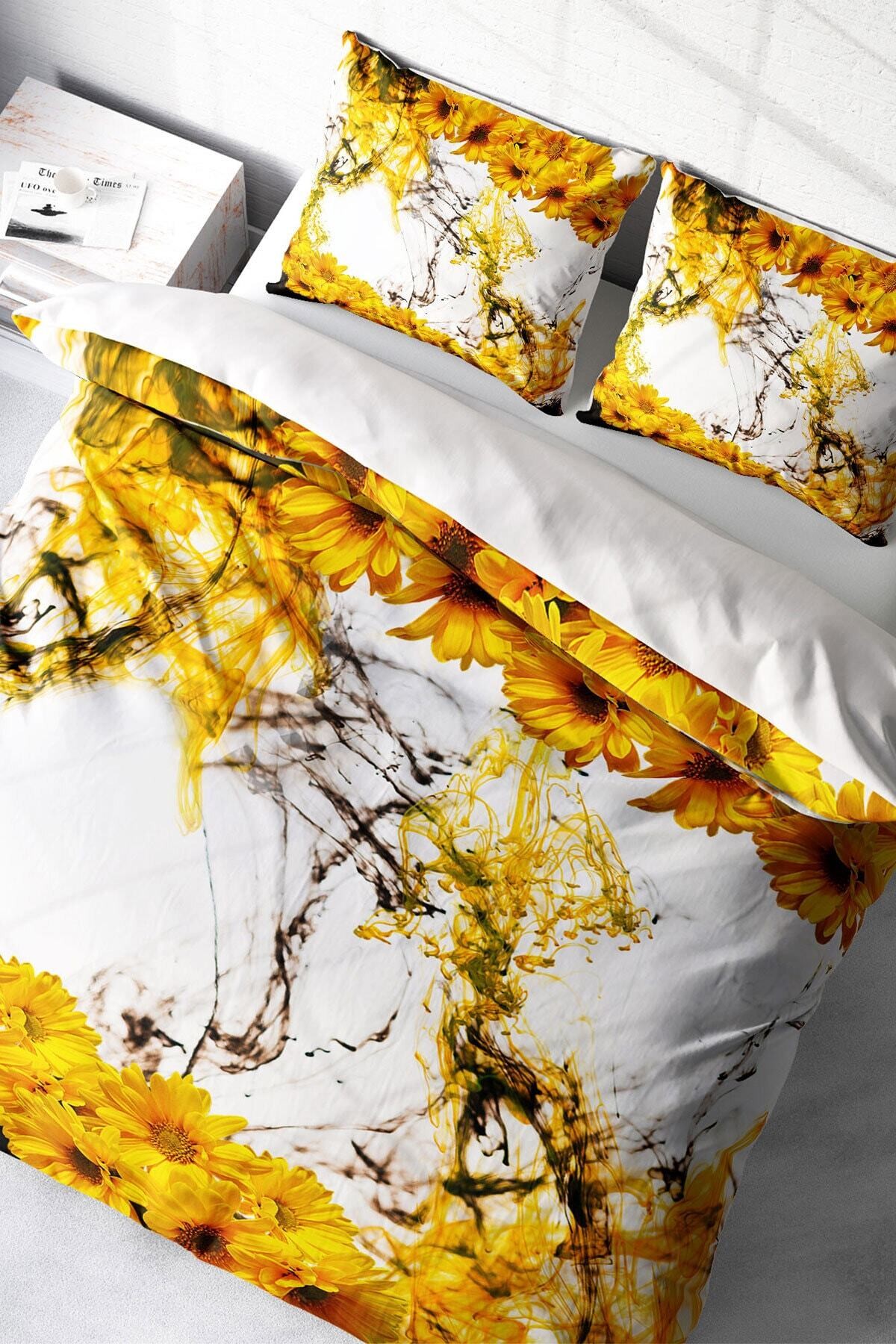 Kıng Sıze Yellow Daisy 3d Çift Kişilik Nevresim Takımı 220x240cm