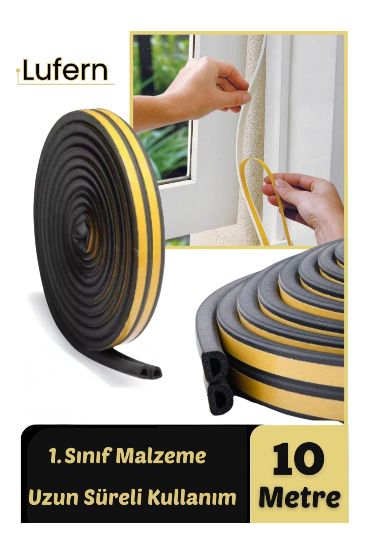 Premium Siyah Kapı Pencere Soğuk Toz Geçirmez İzolasyon Fitili Yapışkanlı Isı Yalıtım 2x5=10 mt