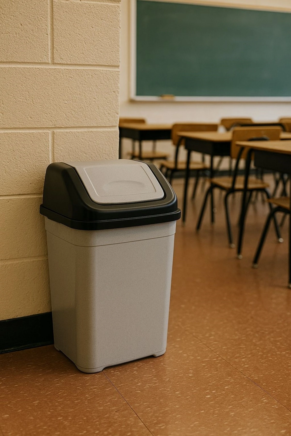 52 Lt Büyük Boy Çöp Kovası Tek Kapaklı Gri Mutfak Banyo Ofis Atık Kutusu Cafe Otel Çöp 31*43*68 Cm