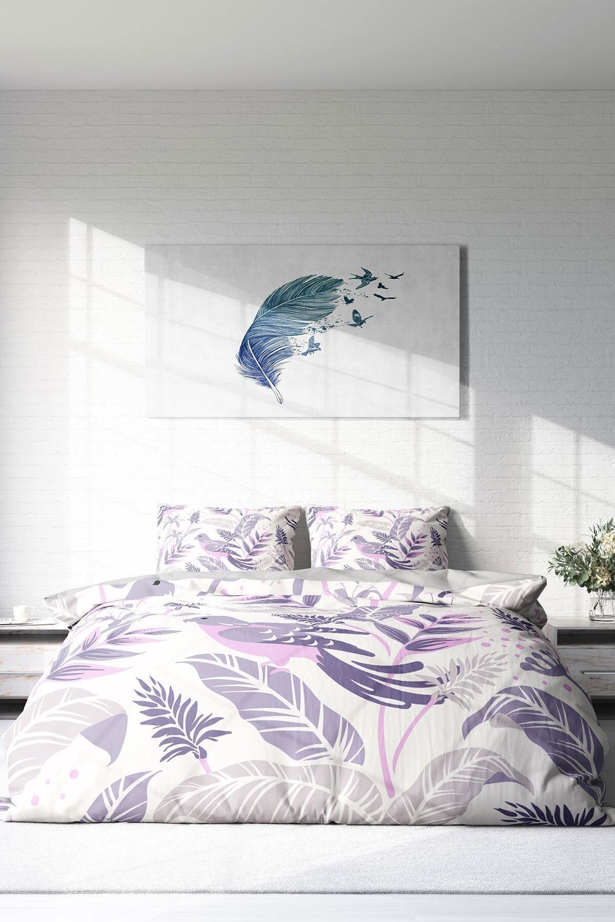 Nevresim Takımı %100 Doğal Pamuk Çift Kişilik 3d Digital Graypink