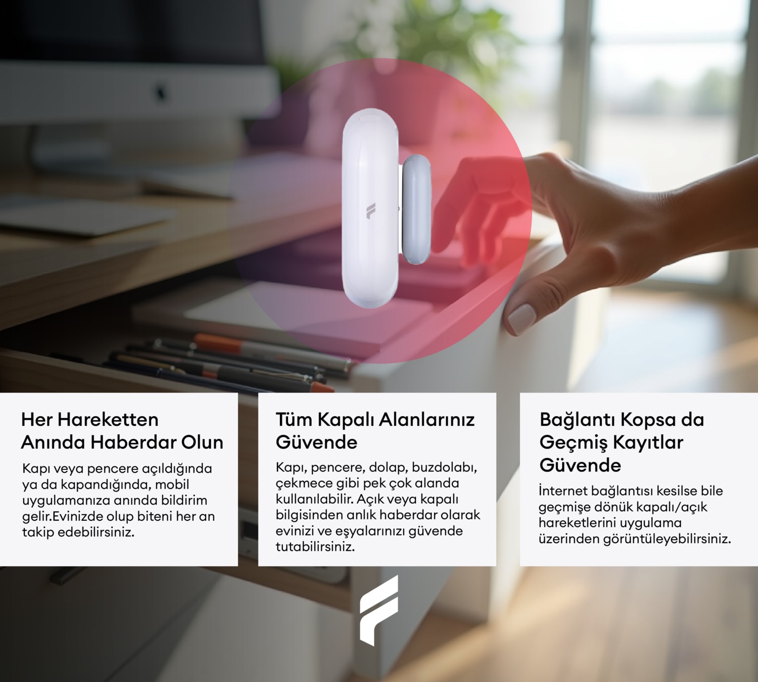 Akıllı Kablosuz Kapı Pencere Sensörü, Wifi, Mobil Bildirim, Uzaktan Takip, 2 Yıl Garantili, Google Asistan Ve Tuya Destekli