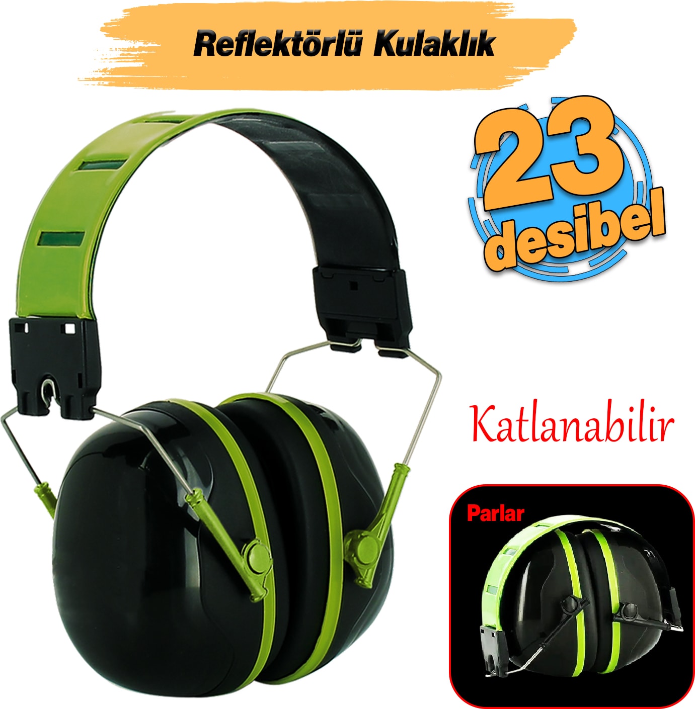 Reflektörlü Reflektif Manşonlu Kulaklık Gürültü Önleme 25 Db Ses Koruma Kulak Işitme Koruyucu