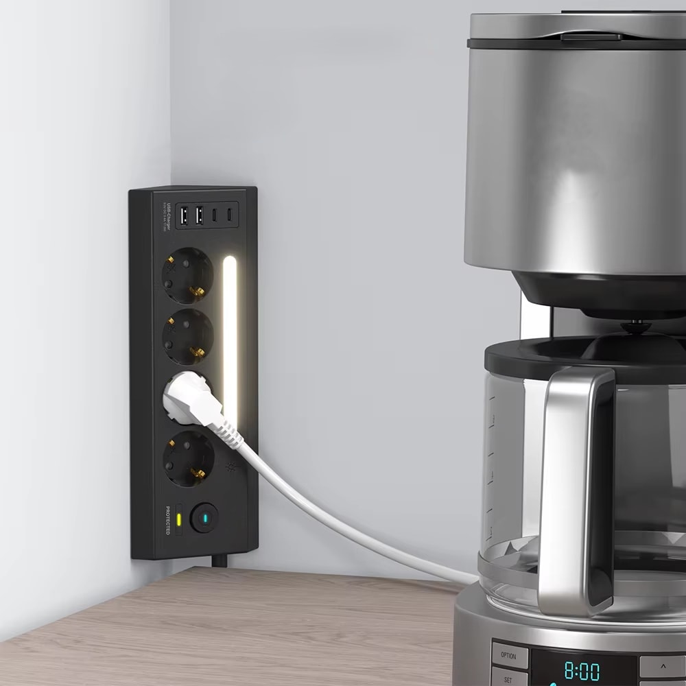 Çoklu Gece Lambalı Priz Yüksek Gerilim Korumalı 4'lü Priz 2xusb 2xtype-C Çıkışlı Grup Priz Çoğaltıcı