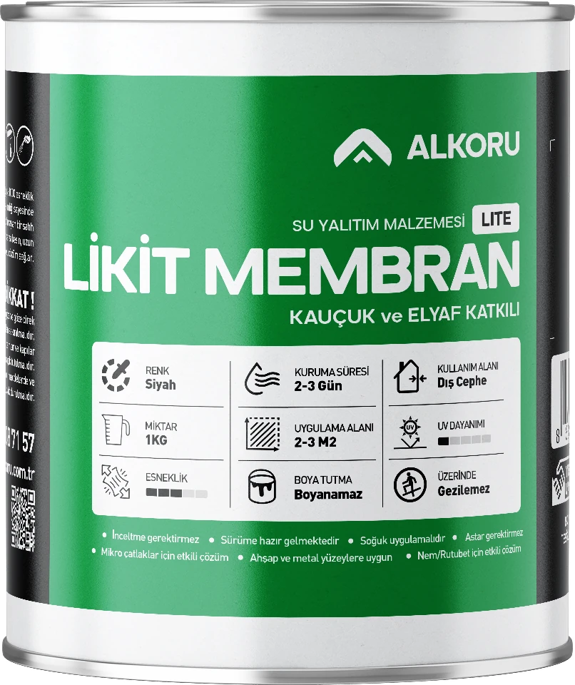 1 kg Lite Likit Membran Kauçuk ve Elyaf Katkılı Sıvı Su Yalıtım Malzemesi