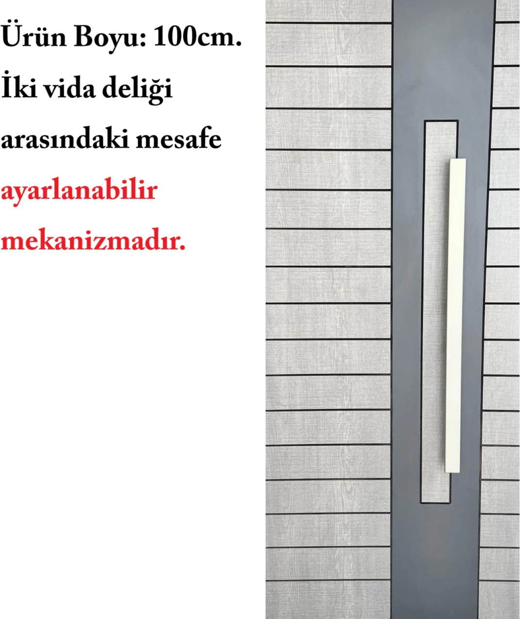 Çelik Kapı Çekme Kolu Tutma Kolu Dikdörtgen Model Renk Saten (Gümüş Gri) 100CM