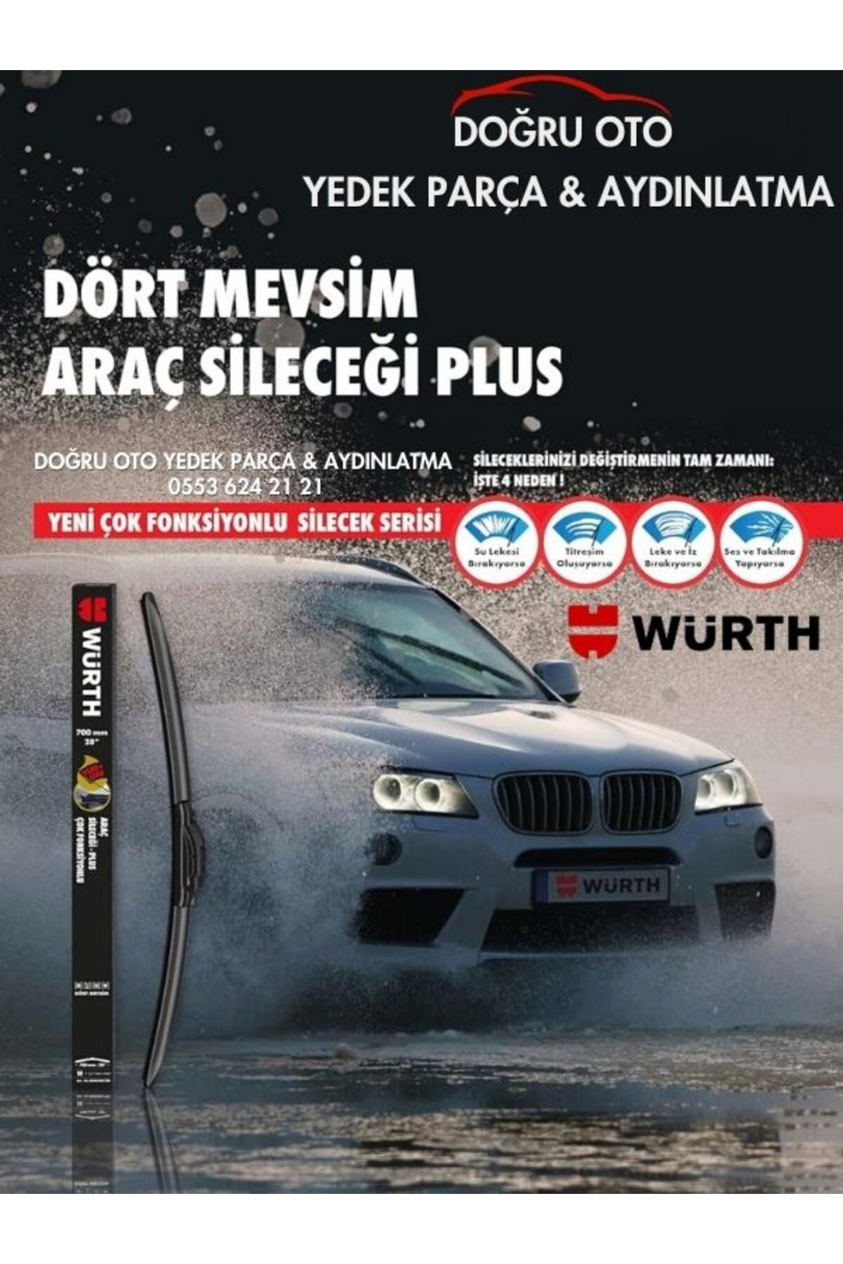 1 Adet Dört Mevsim Araç Cam Silecek - 375mm 15" DOĞRU OTO