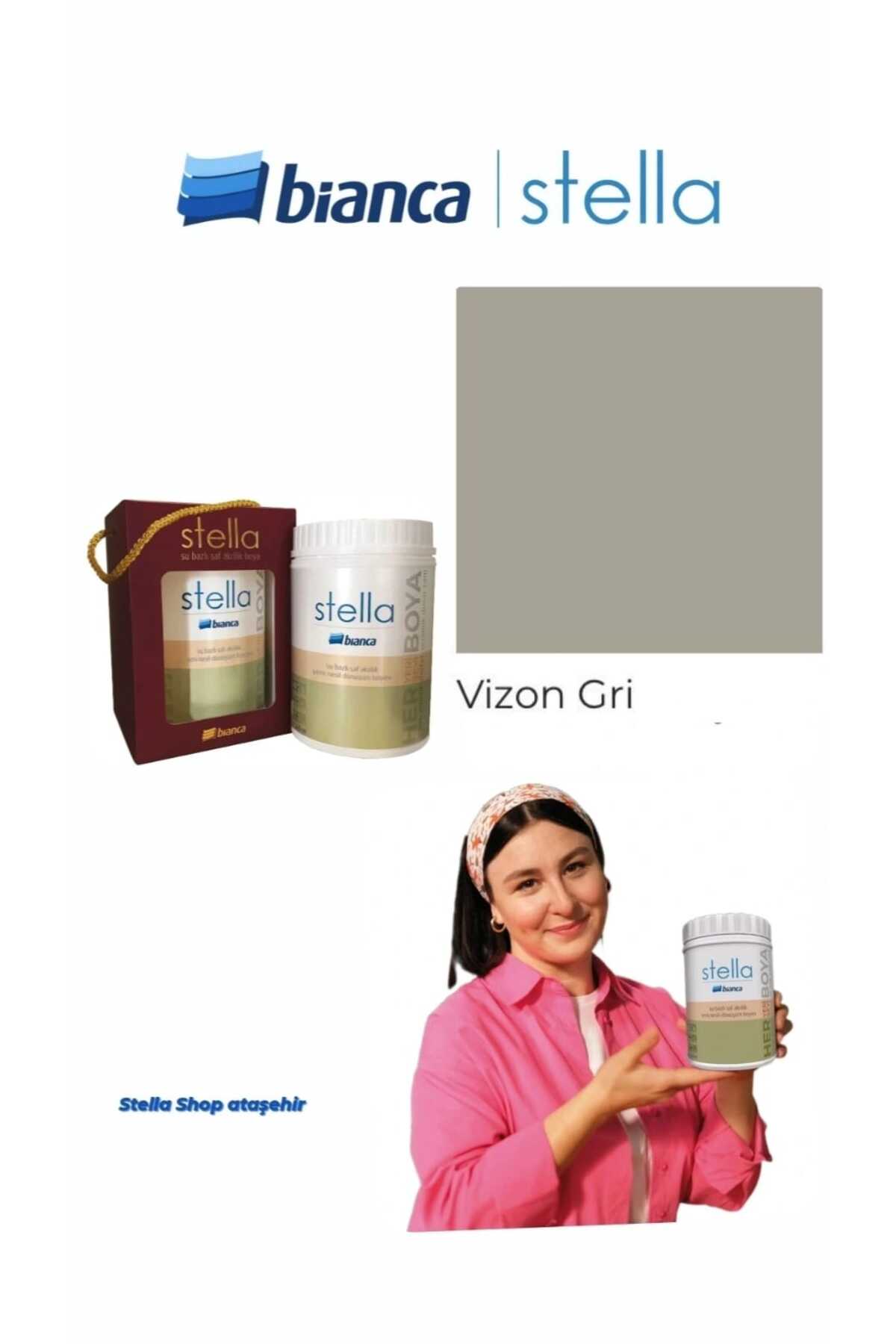 Stella Su Bazlı Saf Akrilik Boya 500ml - Vizon Gri