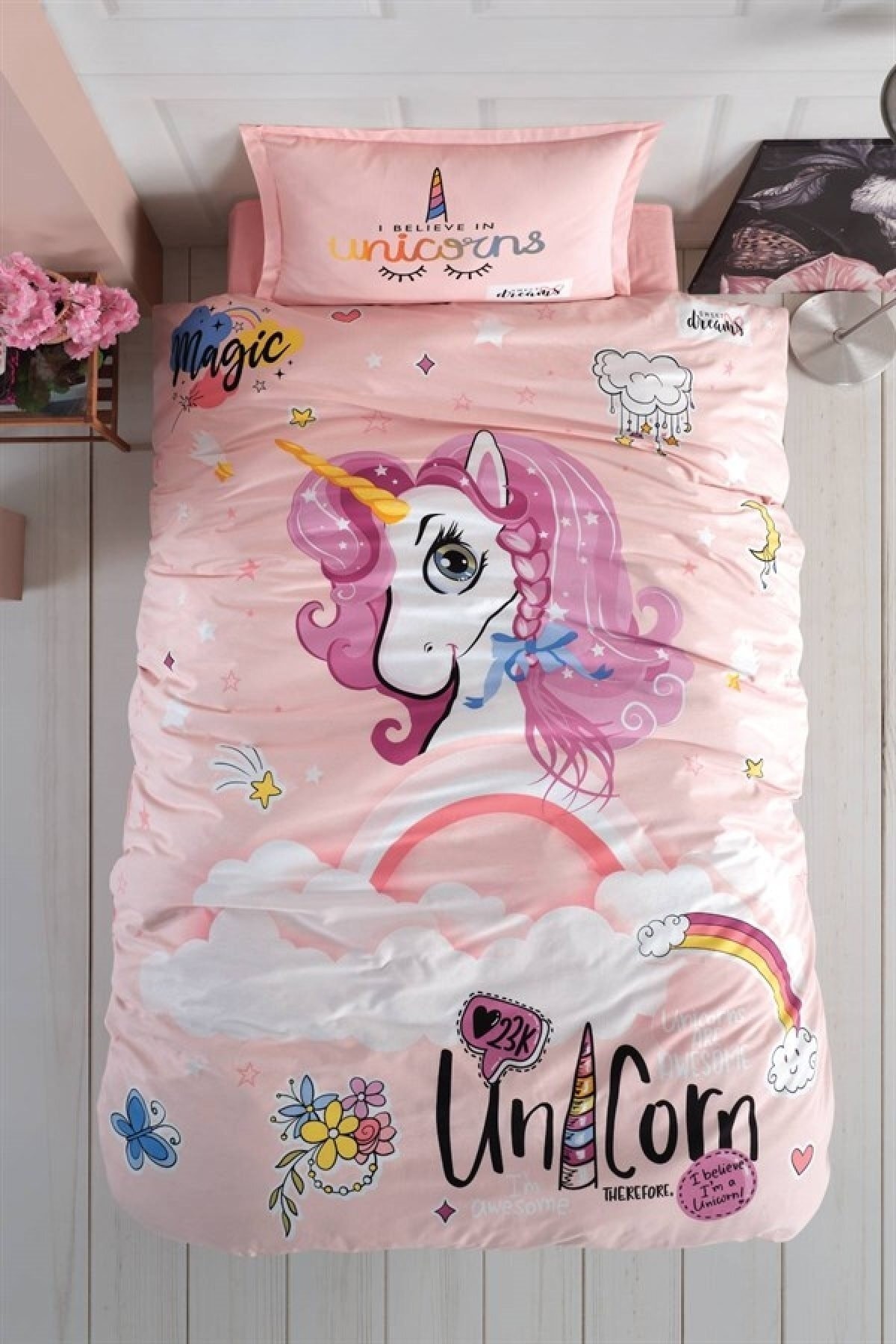 Ranforce %100 Pamuk Tek Kişilik Nevresim Takımı Pink Dreams V1 Pudra