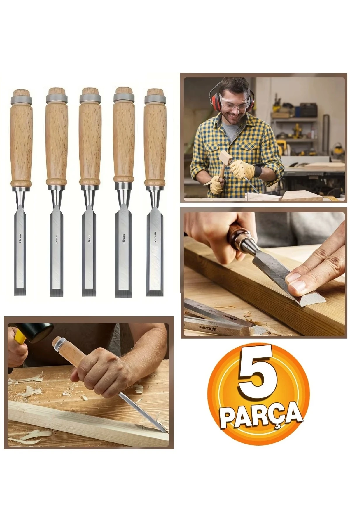 Ahşap Keski Seti 5li Iskarpela Keskin Vanadiyum çelik Ahşap oyma Alet Takımı Ahşap Saplı Ergonomik