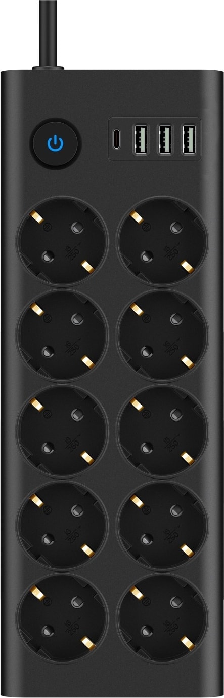 Termal Akım Korumalı 10'lu Priz, 3 Usb, 1 Type-C Giriş, Isıya Dayanıklı Uzatma Kablolu Priz