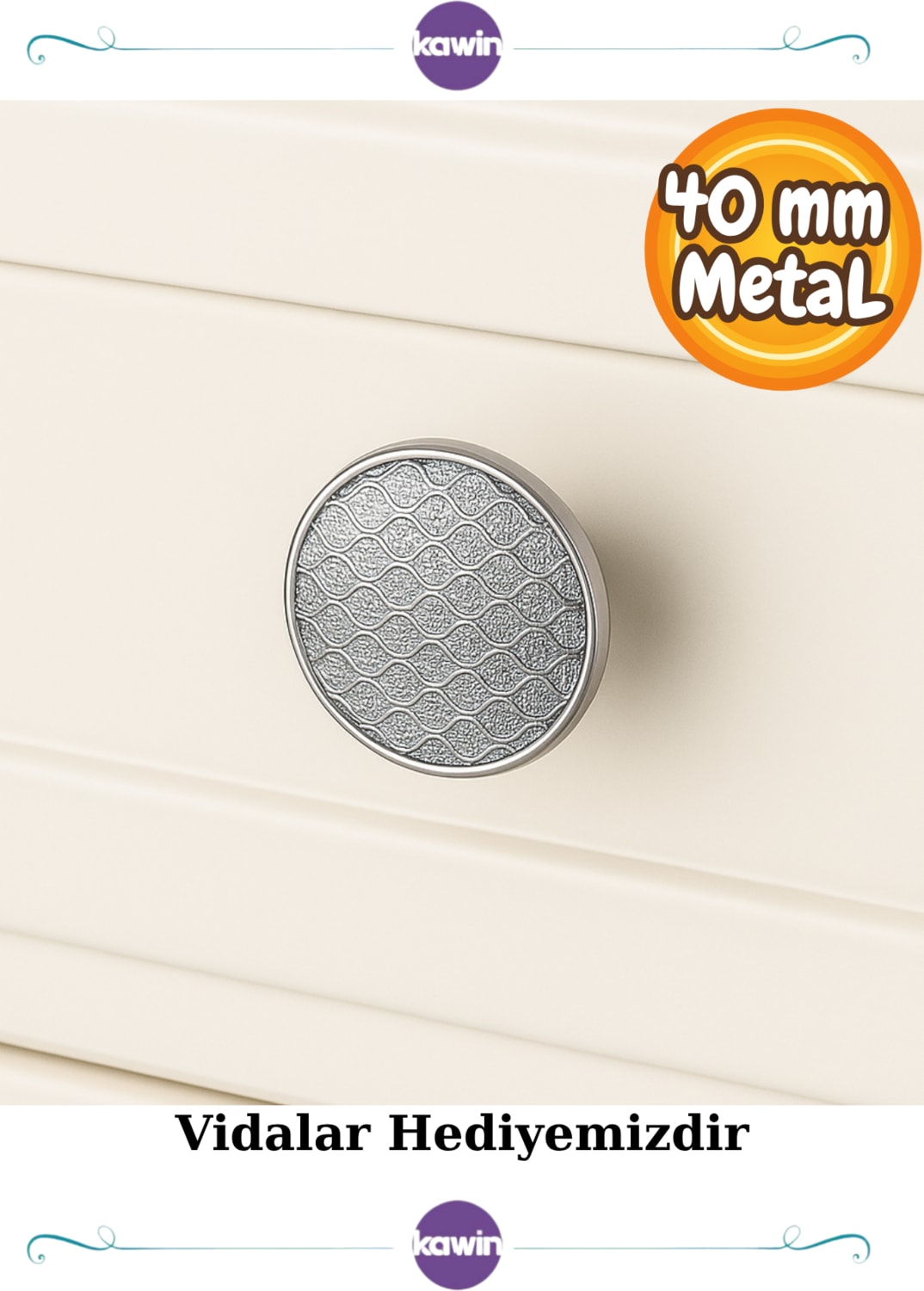 Lüks Gümüş Metal 40MM (4cm) Süslü Düğme Mutfak Çekmece Ufo Vestiyer Kulp Dolap Kulbu Krom
