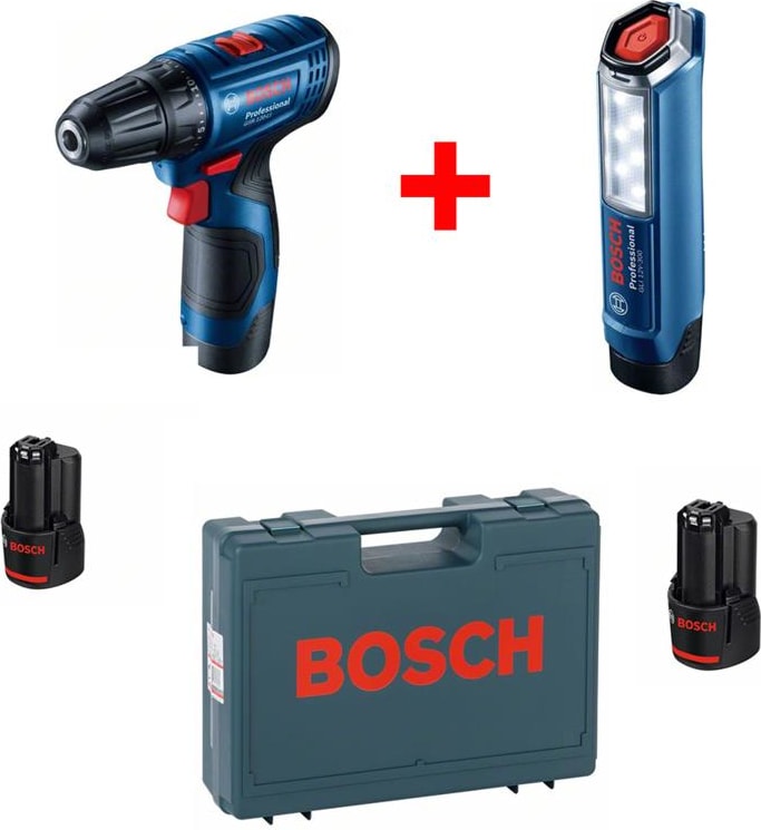 BOSCH Professional GSR 120-LI 2 Ah Çift Akülü Tornavida ve GLI 12V-300 Lamba - 06019G8004