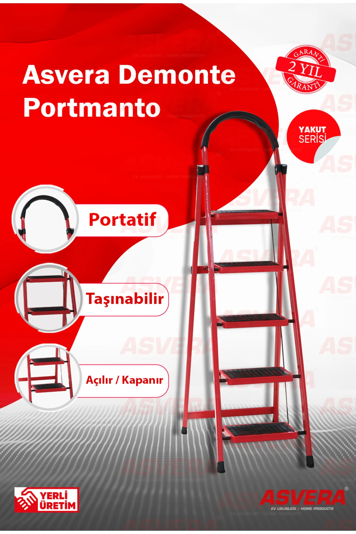 Patika 5’li Ev Tipi Katlanır Merdiven | Ev, Bahçe ve Depo için Güvenli Hafif, Dayanıklı Tasarım