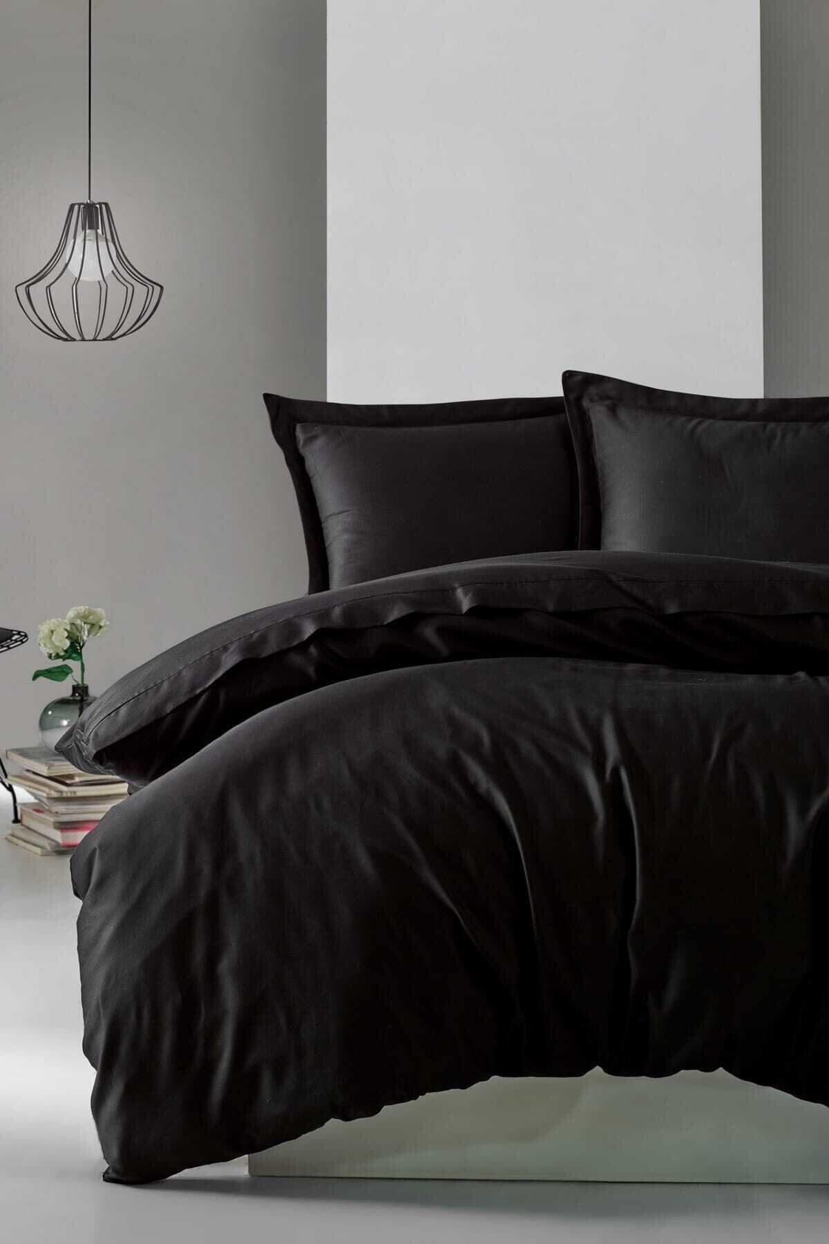Elegant Saten Çift Kişilik Nevresim Takımı Siyah