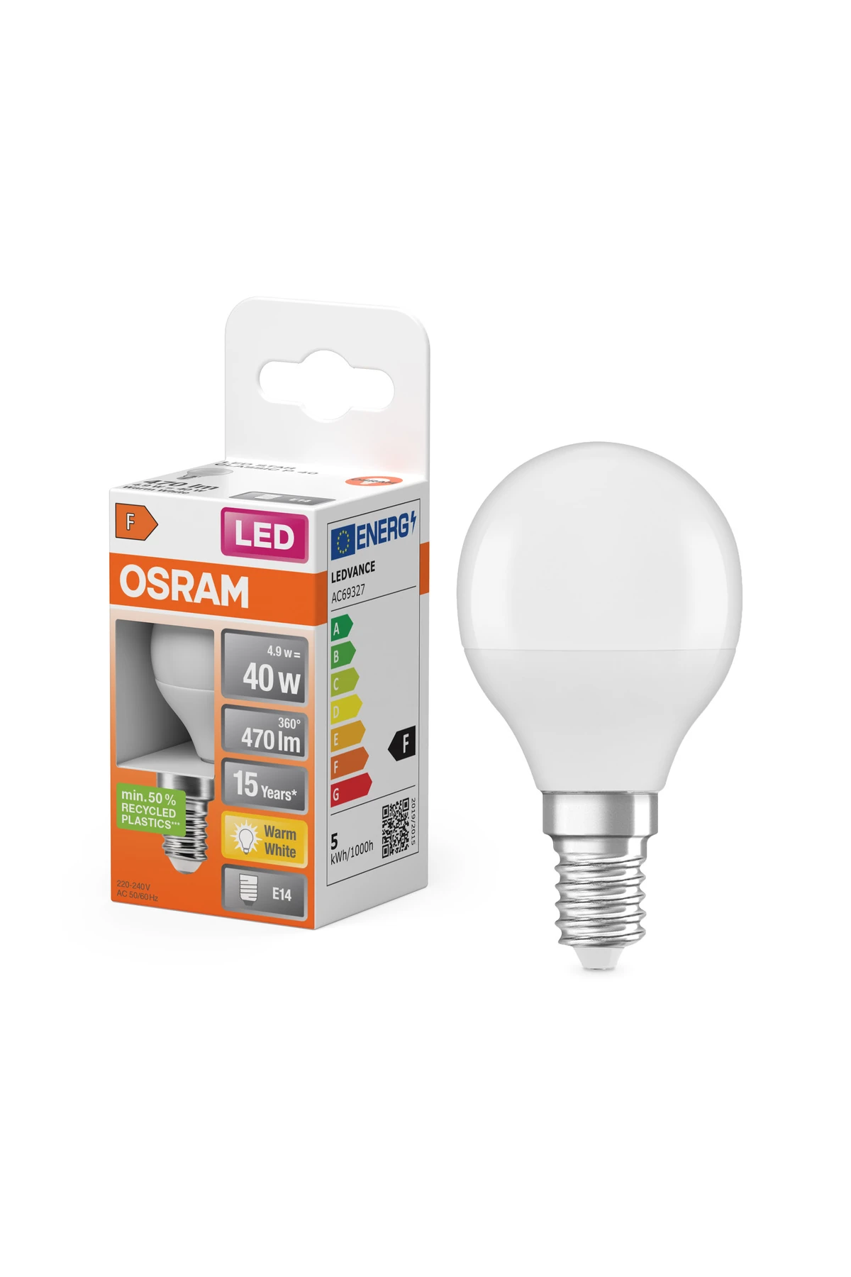 Led 4.9W 2700K 470lm E14 Duy Sarı Işık Top Ampul