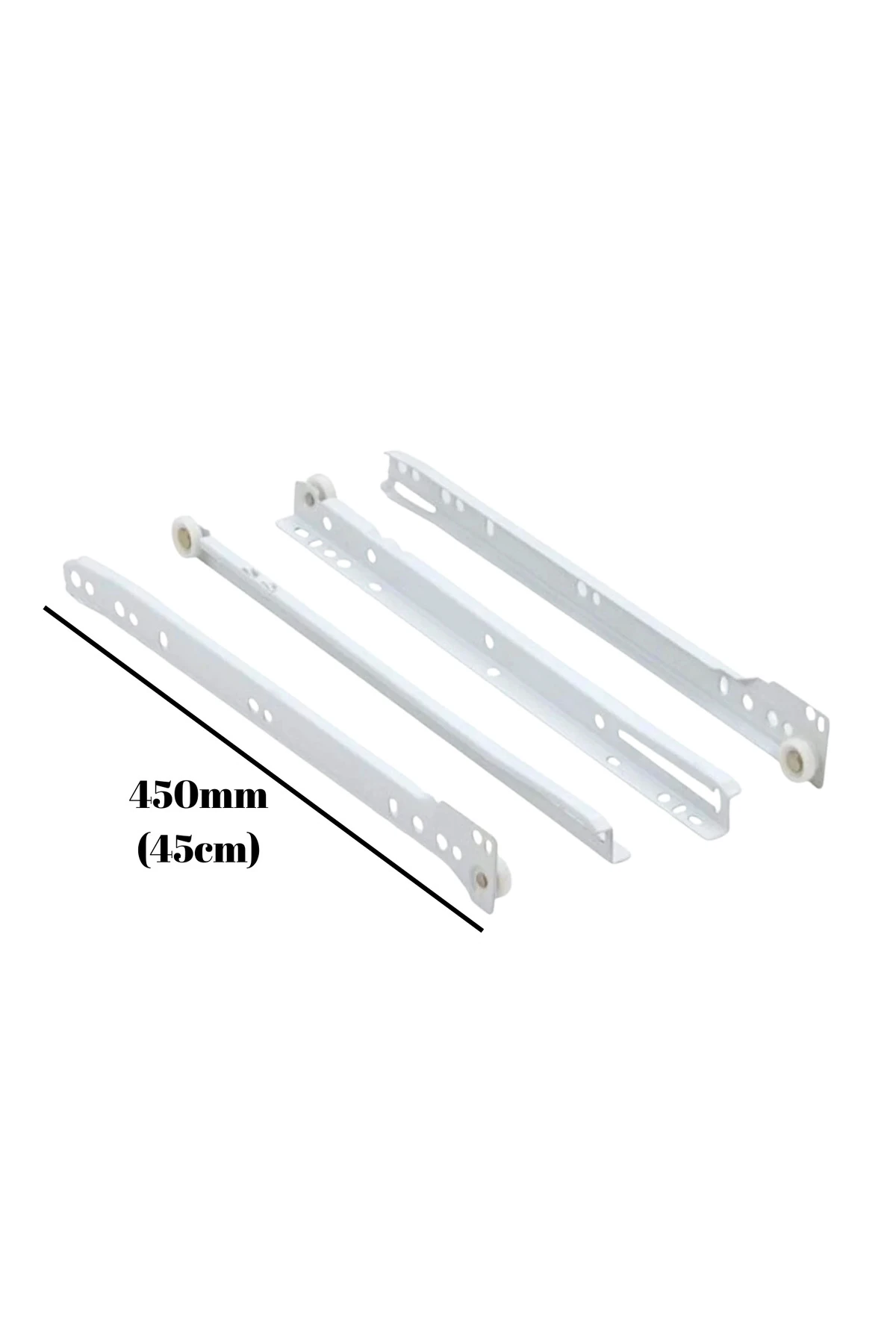 Beyaz Metal Çekmece Rayı Tekerlekli Mobilya Dolap Çekmece Rayı(BEYAZ)(45CM)(1 TAKIM)(METAL)