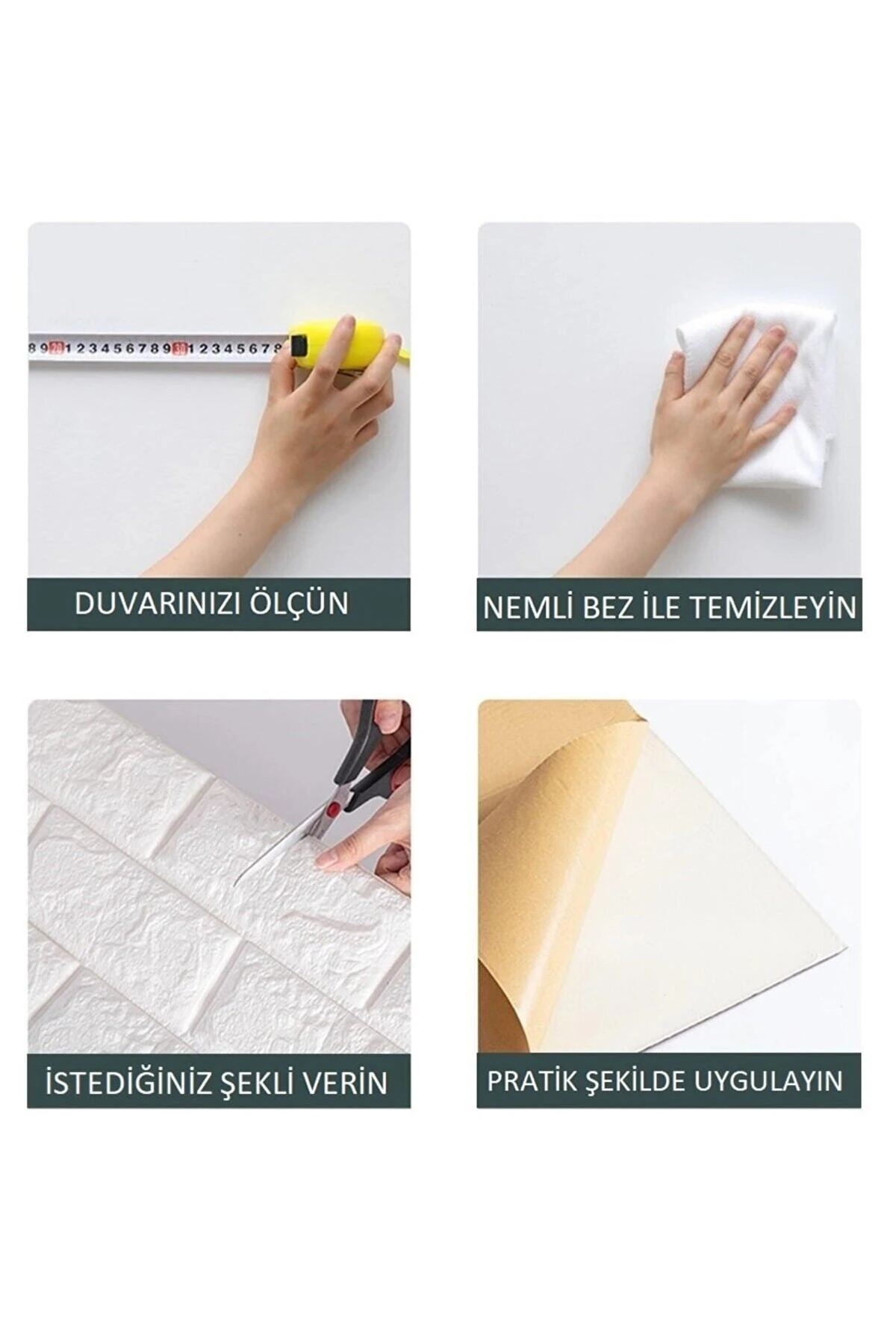 Kendinden Yapışkanlı Esnek Köpük Beyaz Taş Desen Duvar Kağıdı Paneli 50 X 30