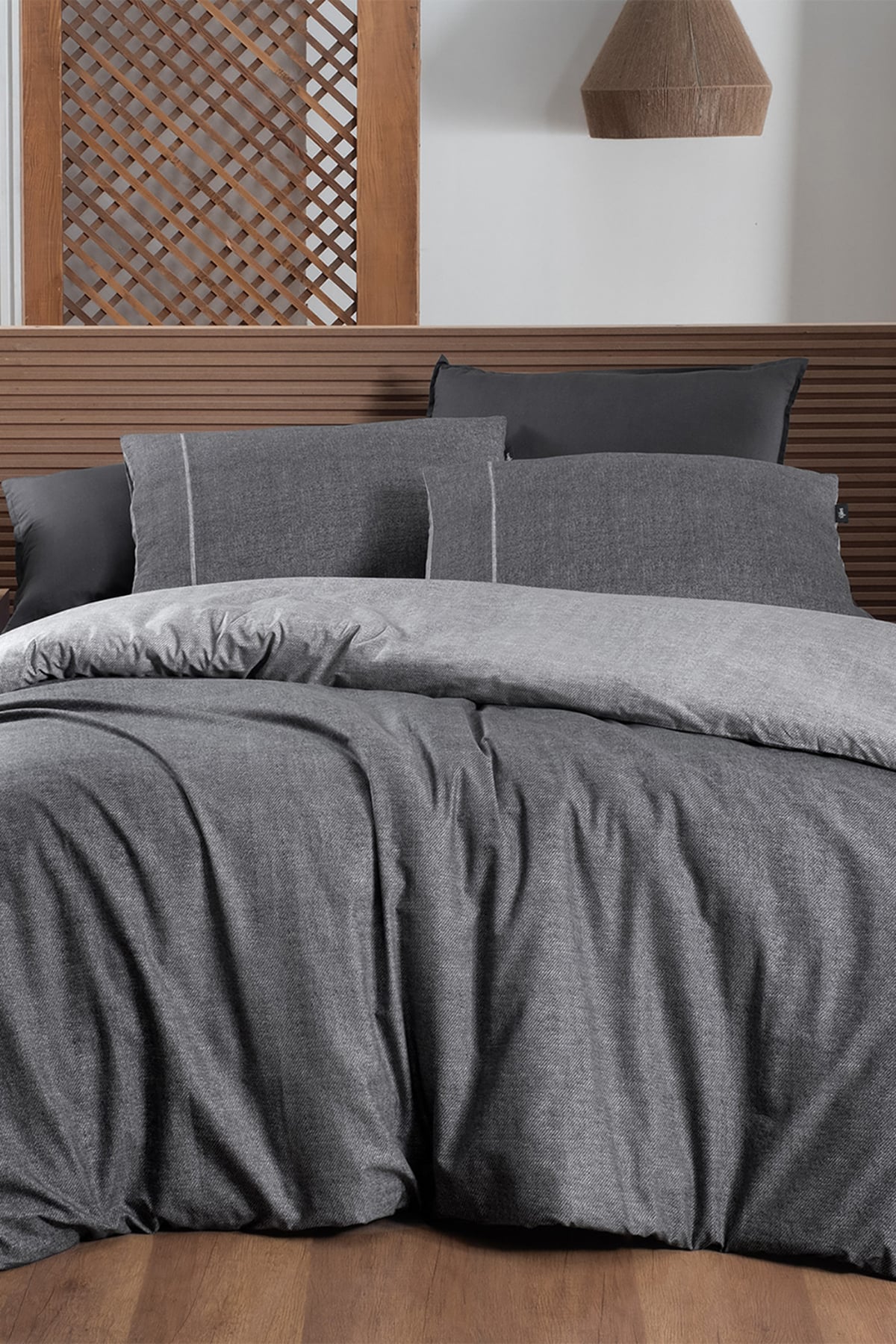 Unitwill Gri King Size (Battal Boy) %100 Pamuk Nevresim Takımı