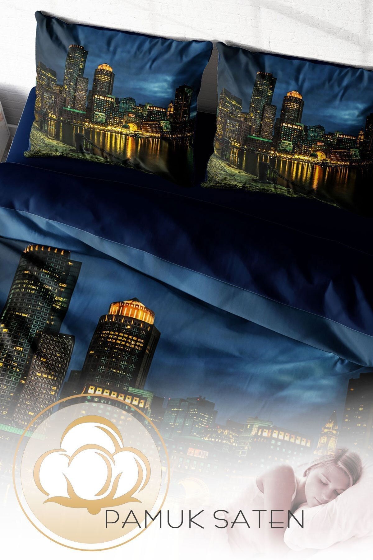 Nevresim Takımı %100 Doğal Pamuk Çift Kişilik 3d Digital Dark City
