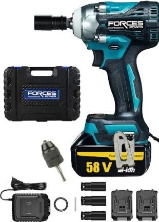 Alman Teknolojisi 58 V 6 Ah Brushless Kömürsüz Çift Akülü Metal Mandrenli Vidalama Somun Sökme