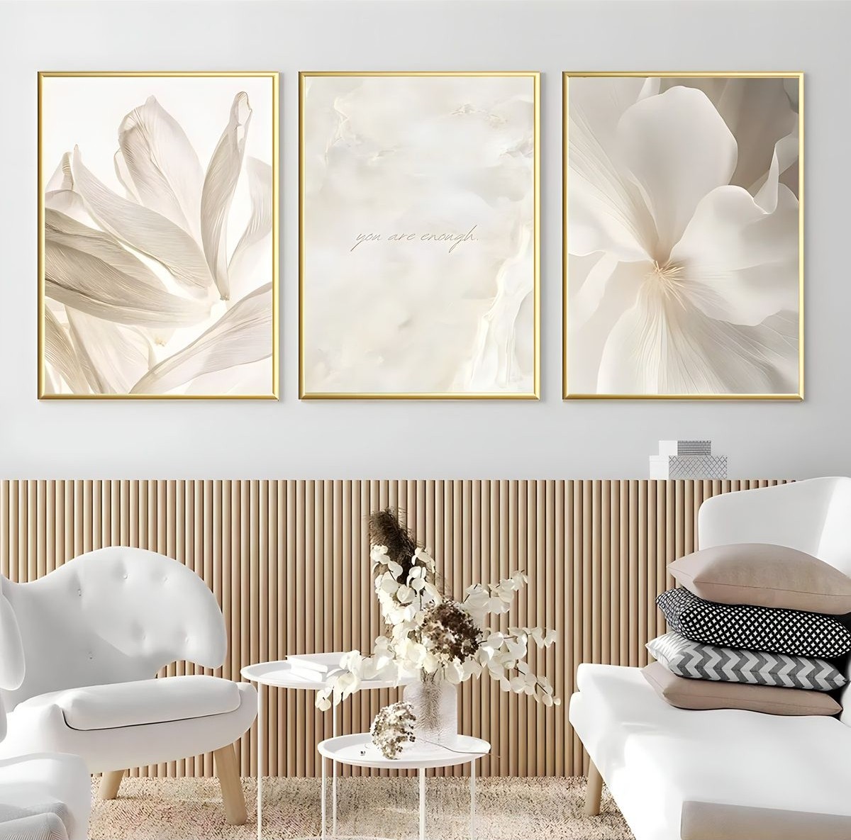 üçlü Gold Metal Çerçeveli Soft Fenomen Moda Cam Tablo Seti |cam Tablo 3lü Dikey