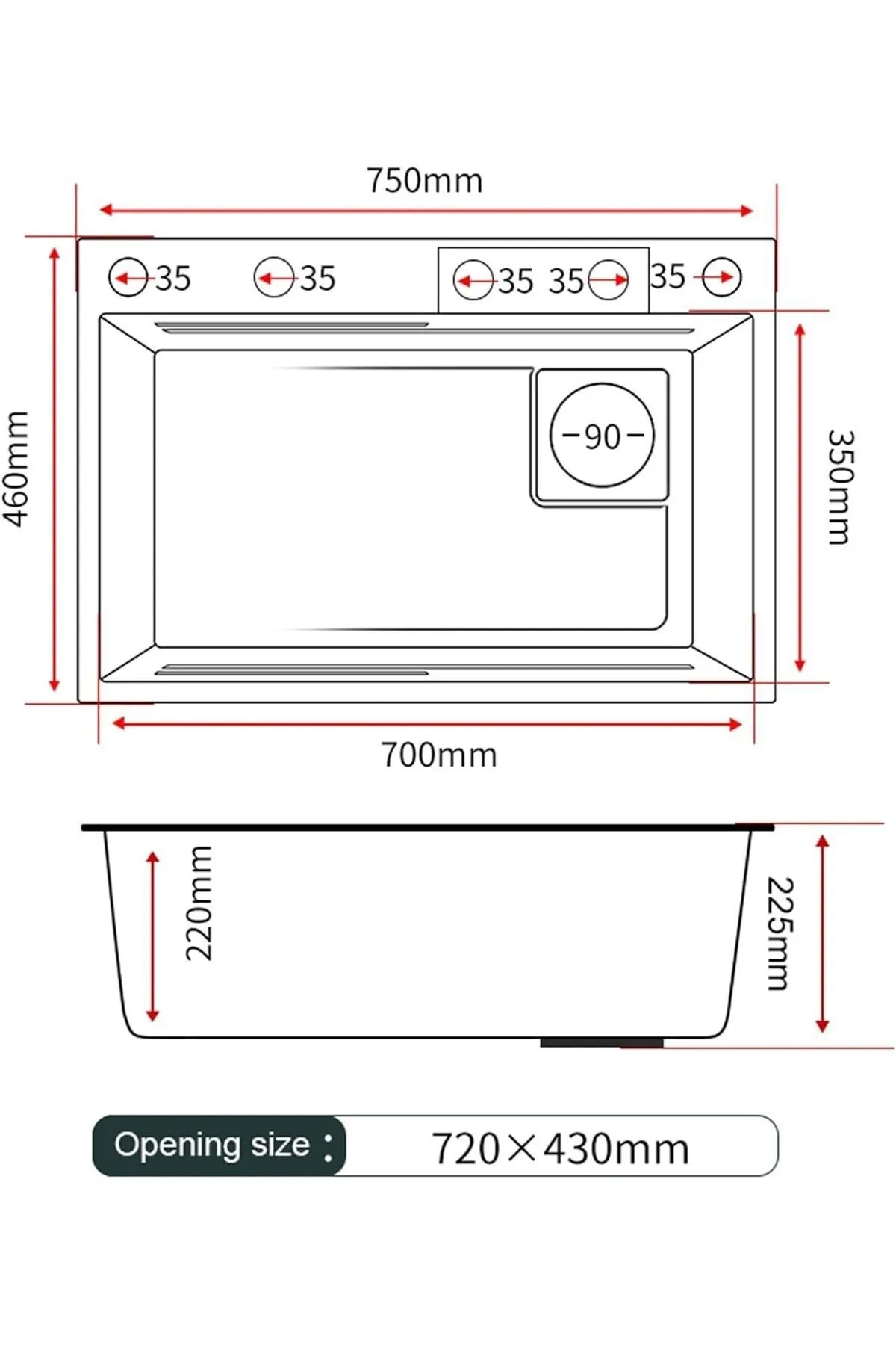 75x46 cm GLPR 7546GUN Maxi Antrasit Akıllı Şelale Eviye, Akıllı Mutfak Lavabosu
