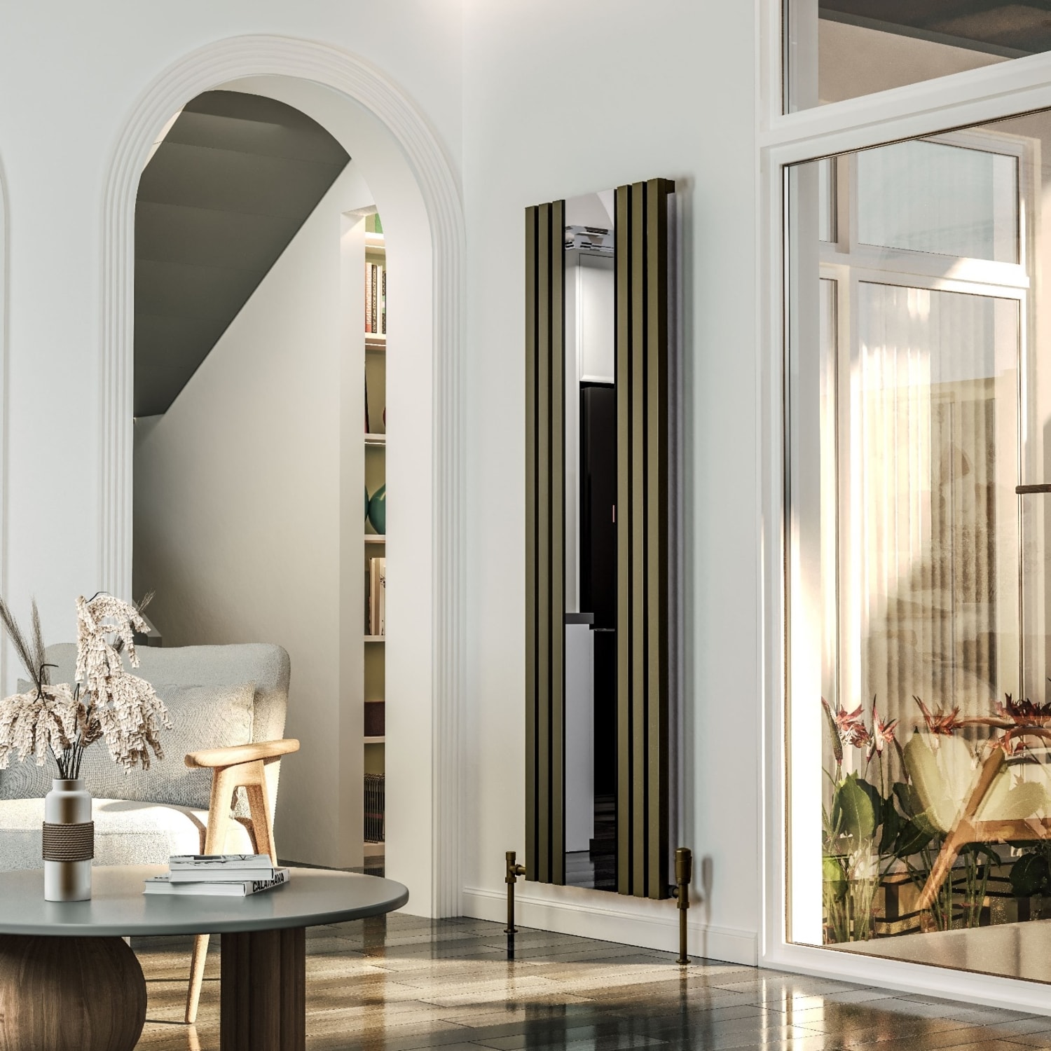 Siesta Mirror Aynalı Alüminyum Dekoratif Radyatör 1800X554 mm – 6 Dilim | 1417 W Yüksek Isıl Güç (5800 Btu/h) | Mat Bronz