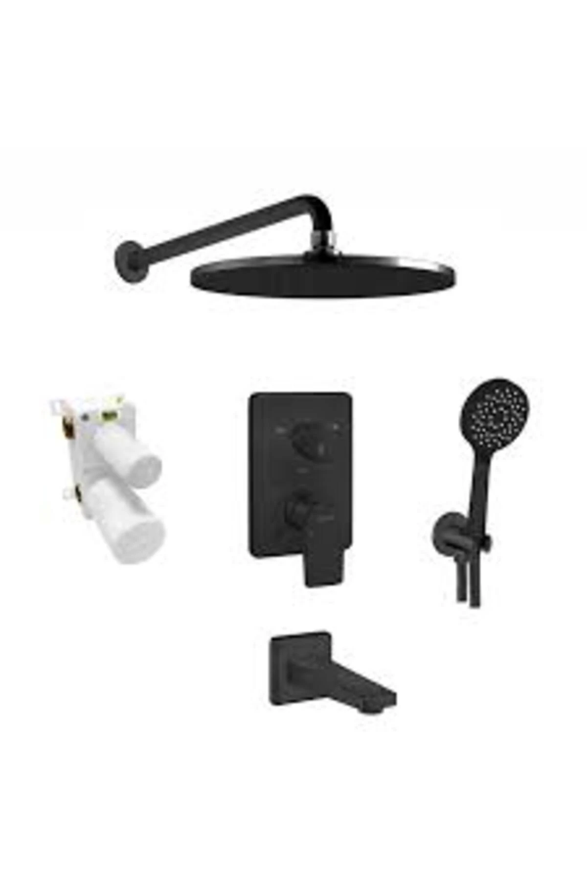 Dalia 3 Yollu Ankastre Banyo Bataryası, Yuvarlak Tepe ve El Duşu, Çıkış Ucu Seti, Mat Siyah, 102