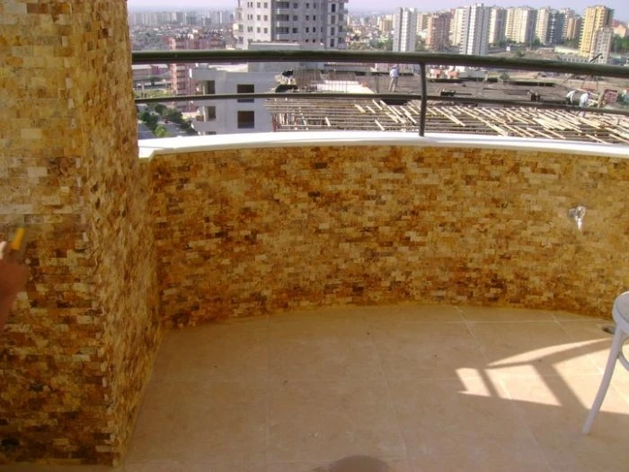 5X10Cm Sarı Doğal Taş Traverten Patlatma Mozaik Duvar Kaplaması