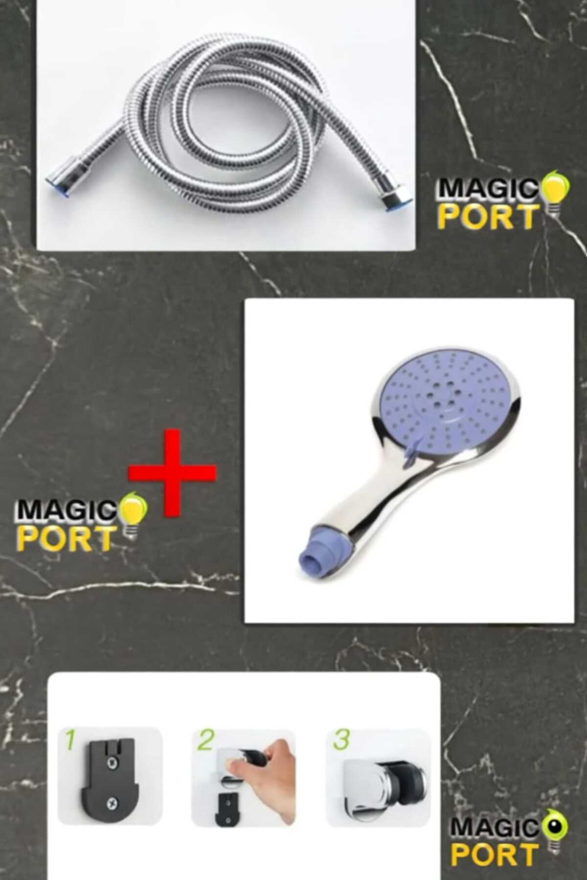 3 ' LÜ SET Fonksiyonlu Yüksek Basınçlı Ayarlanabilir Duş Seti 1,5 Metre Duş Hortumlu