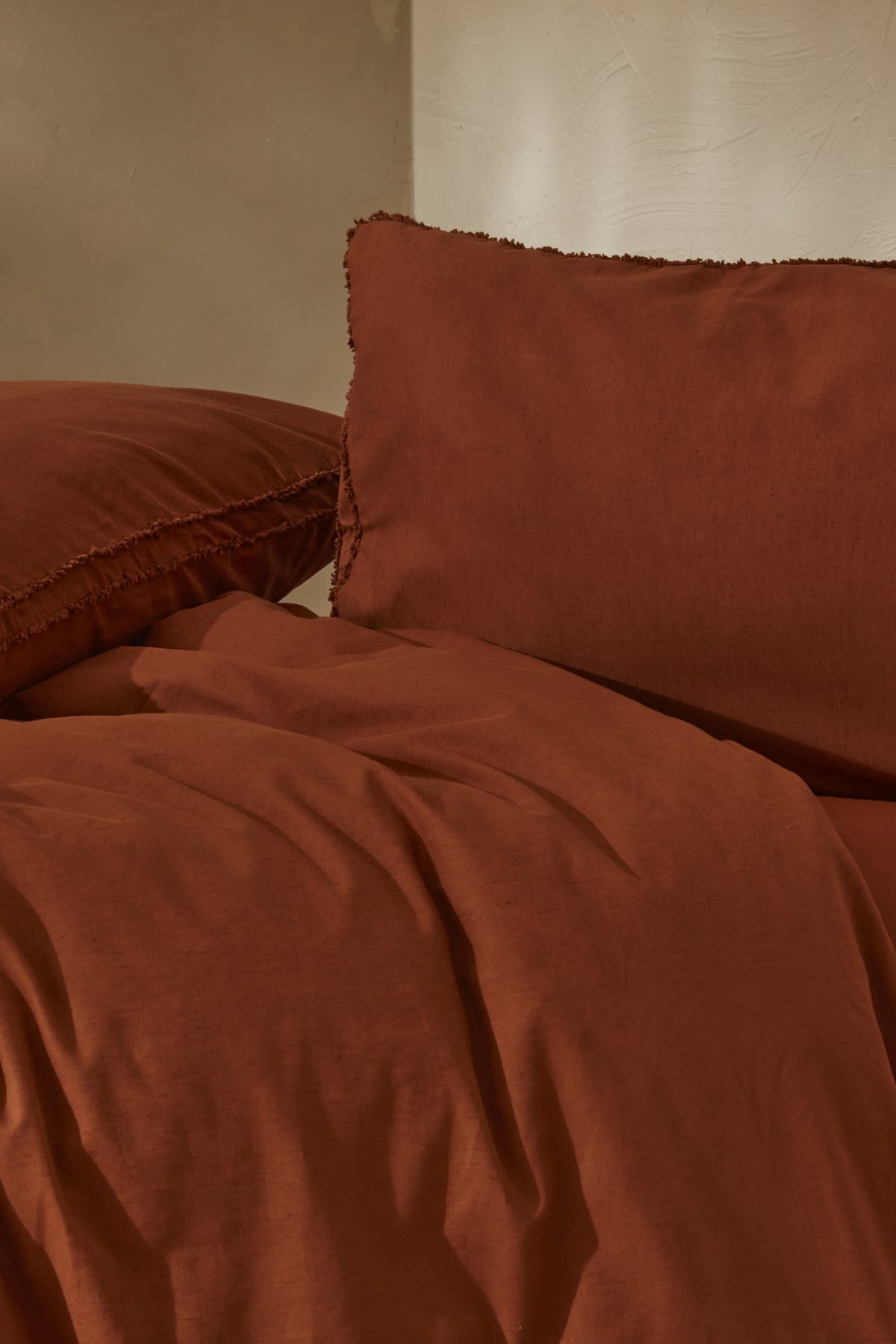 Pollen Keten Tek Kişilik Nevresim Takımı Terracotta