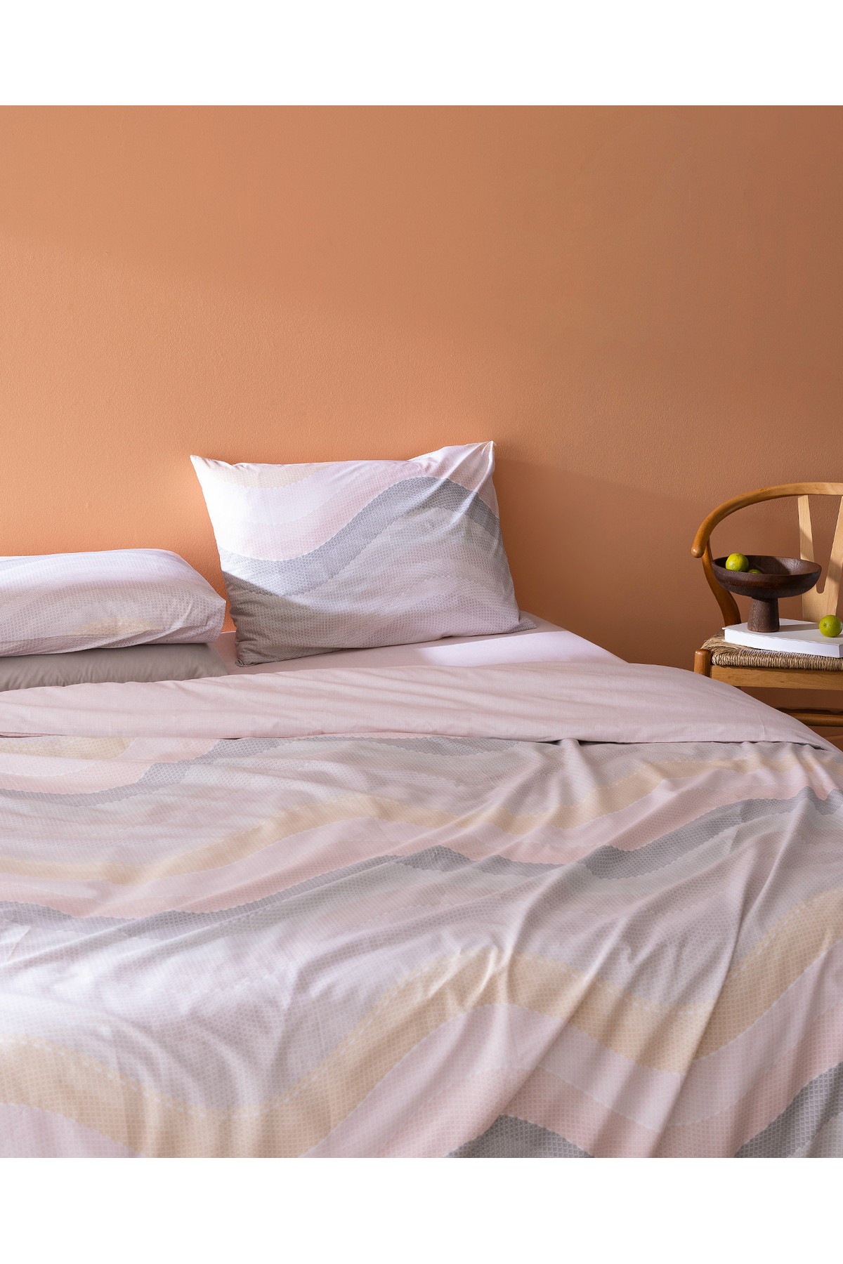 Suivre King Size %100 Pamuk Ranforce Baskılı Nevresim Takımı - Pudra