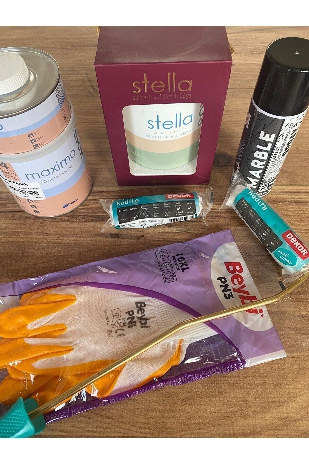 Stella Boya Mistik Beyaz Efekt Sprey Siyah Maximo Parlak Sıvı Cam Set