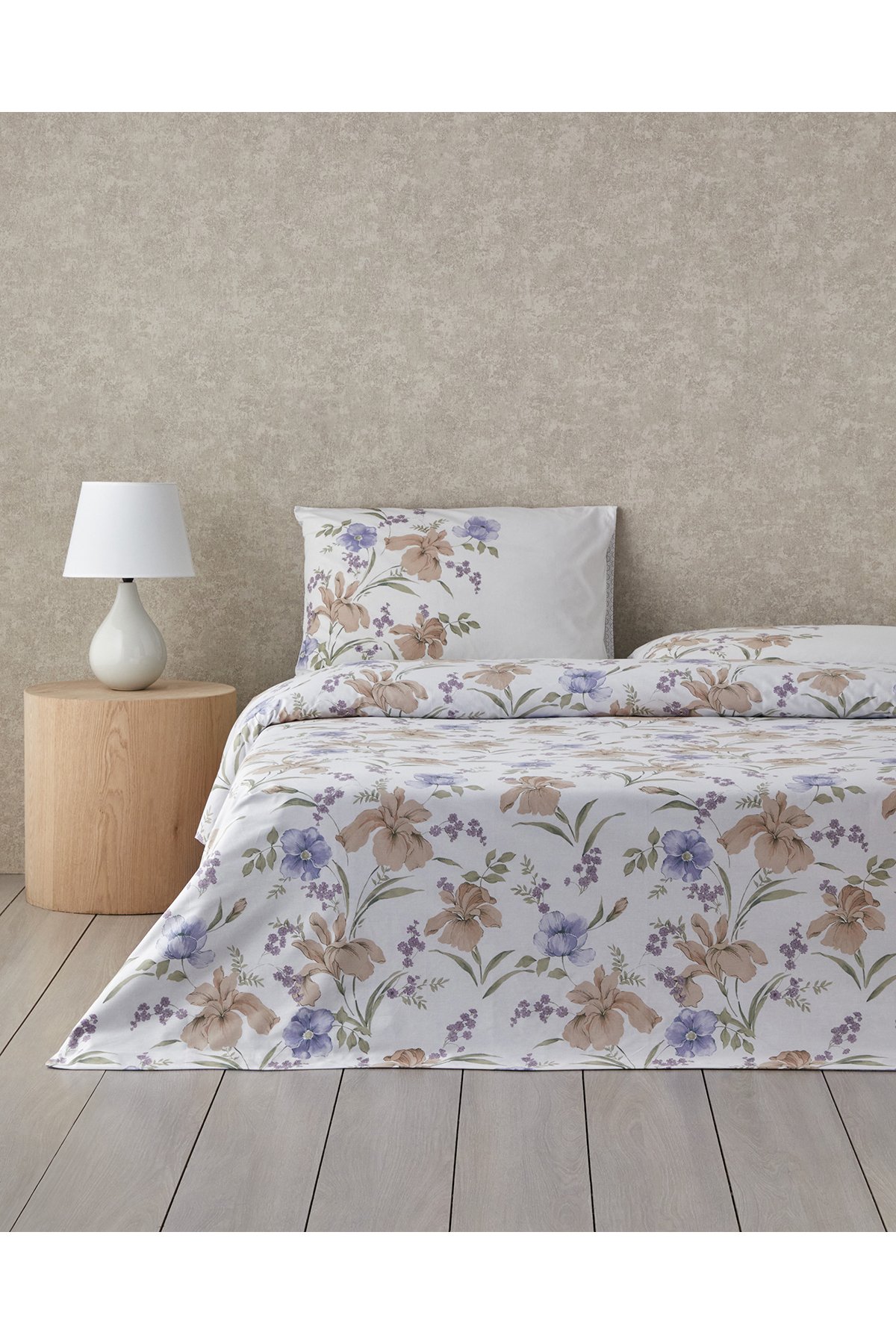 Rustic Blossom Pamuk Çift Kişilik Nevresim Takımı 200x220 cm Lila - Bej