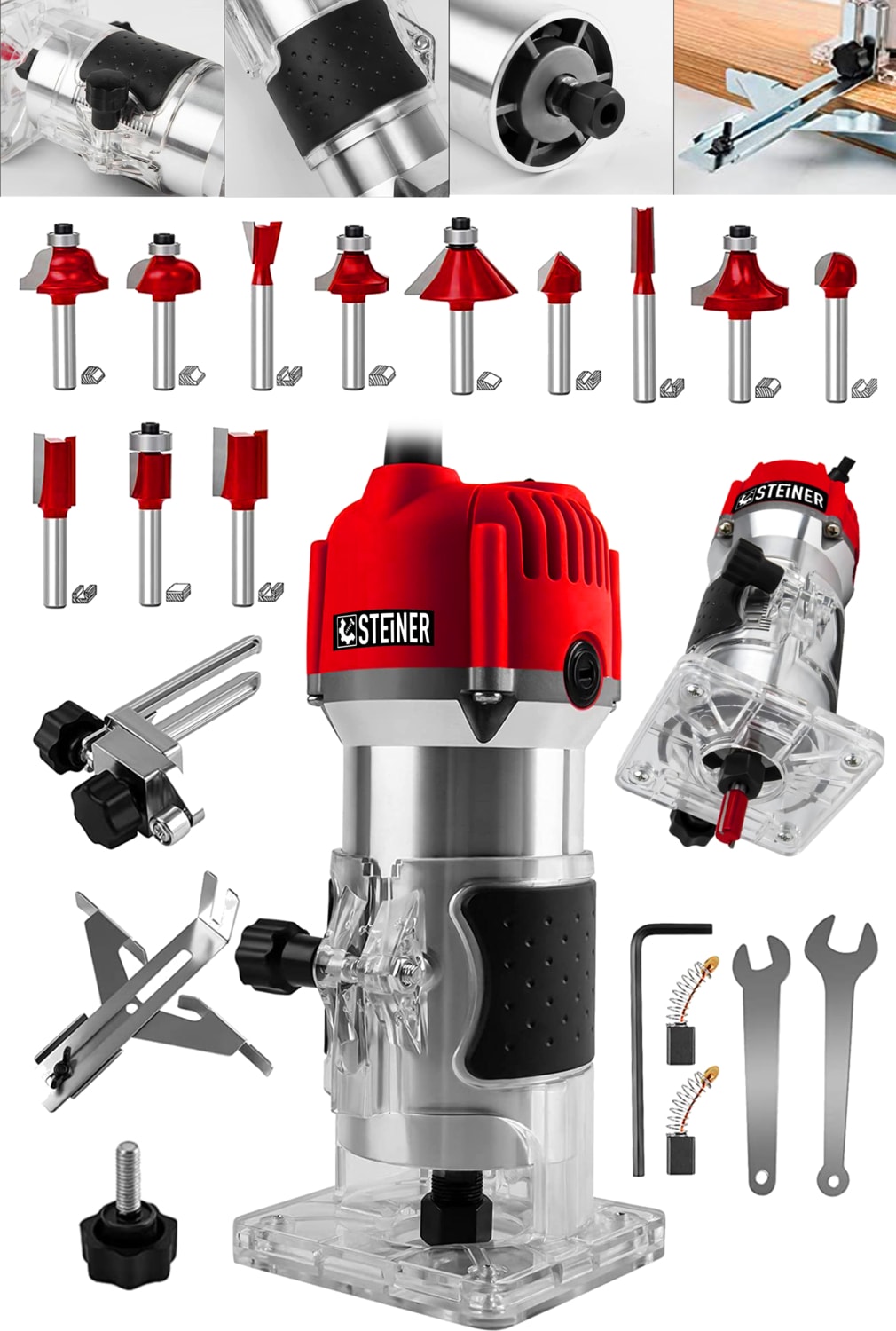 BOSCH Alman 3000 Watt 6 Kademe Devir Ayarlı Formika Traşlama Freze Makinesi 6 mm Pens + 12 Adet Uç