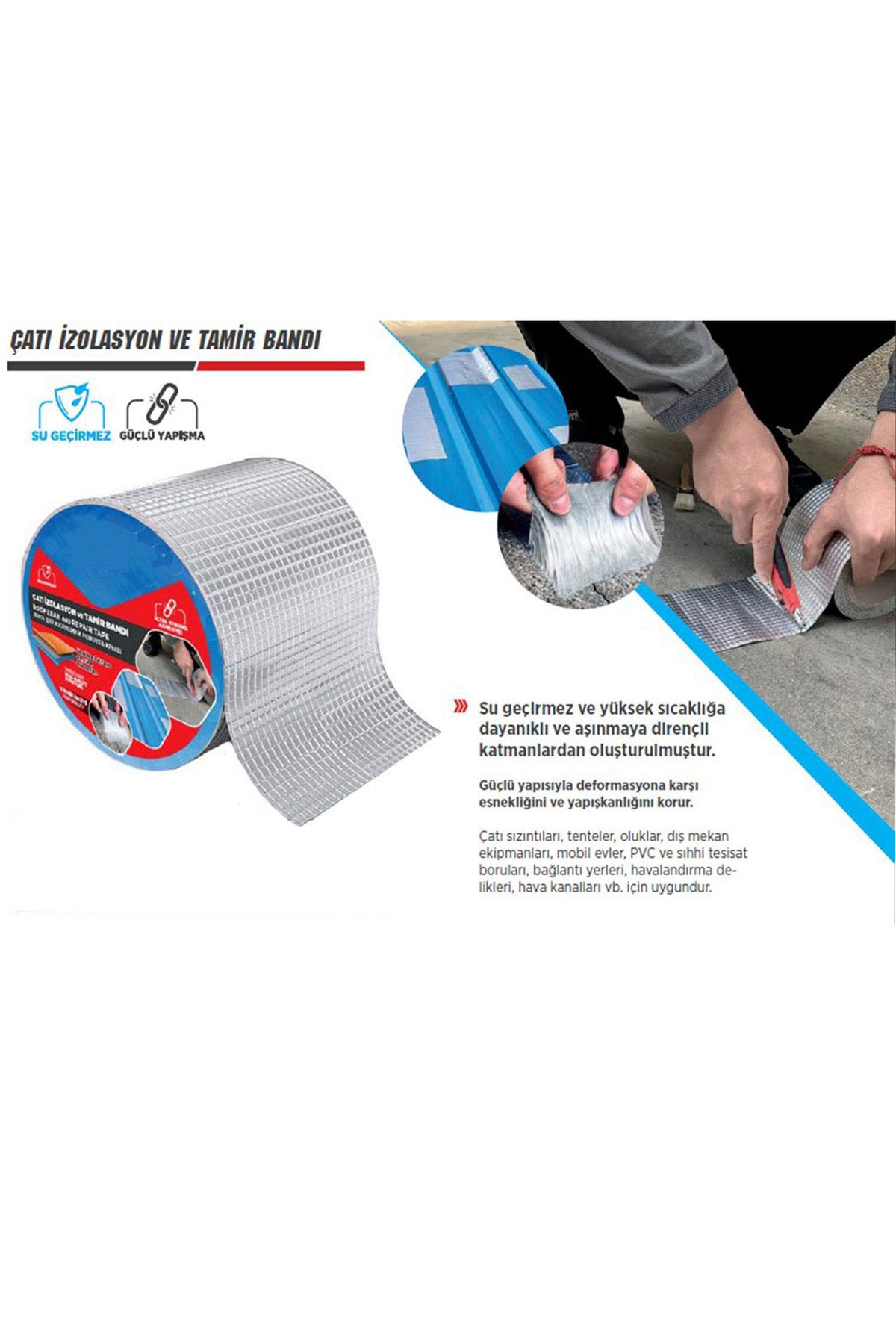 OZKUVVET Çatı İzolasyon (10 cm X 2 MT) Su Sızdırmazlık Geçirmezlik Yalıtım Çamur Tamir Çatlak Boru Bant Bandı