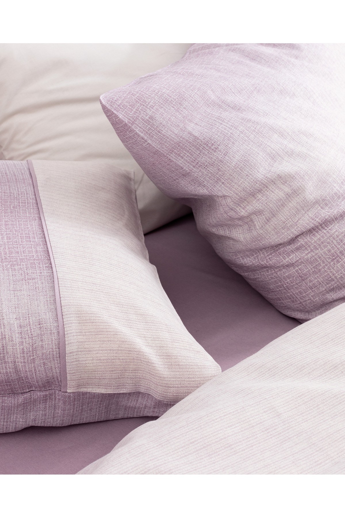 Adelya King Size %100 Pamuk  Crep Baskılı Nevresim Takımı - Mürdüm