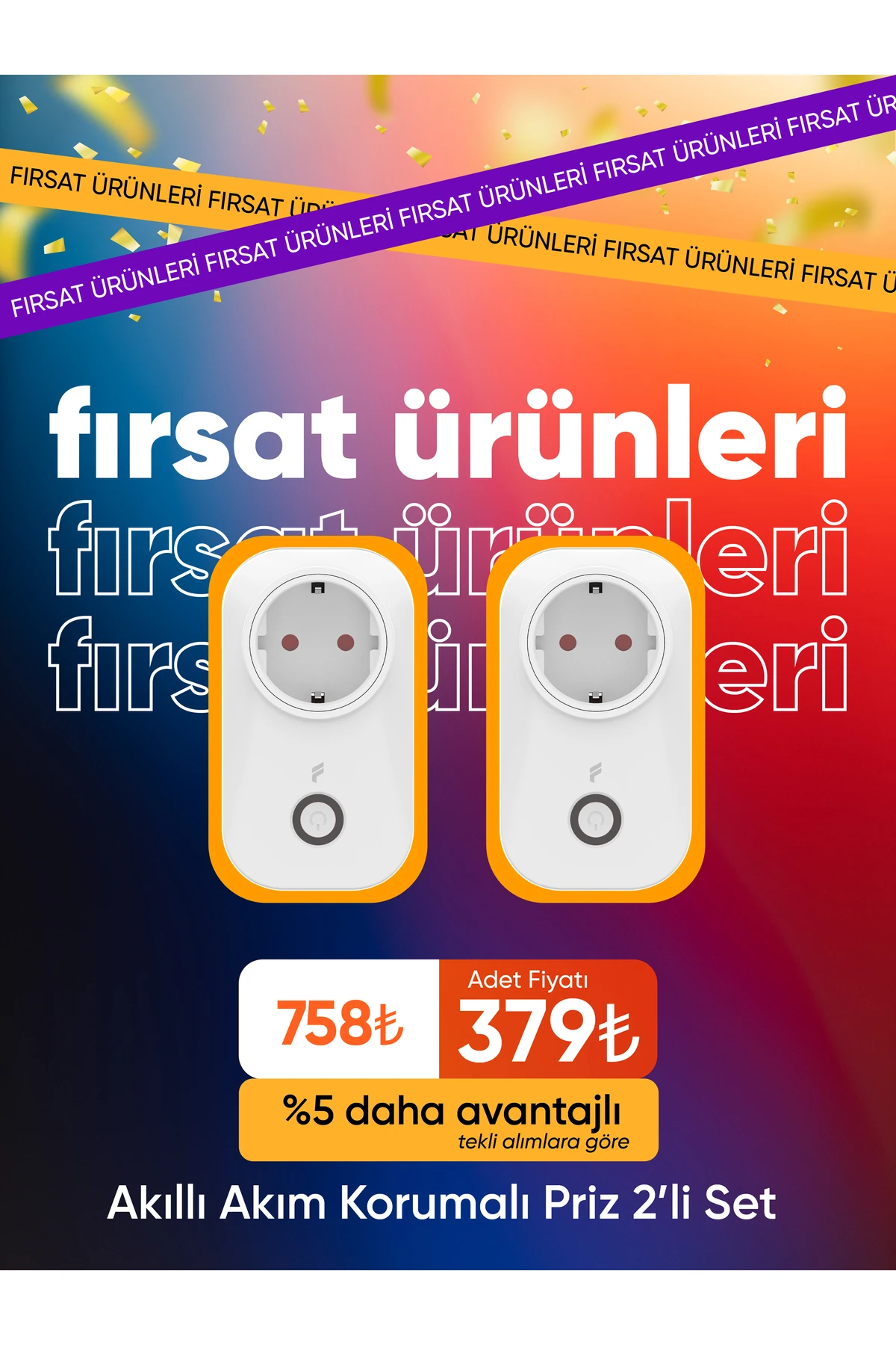 Akıllı Akım Korumalı Priz 2'li Set (16 AMPER), Wifi, Uzaktan Kontrol, Enerji Tüketim Takibi